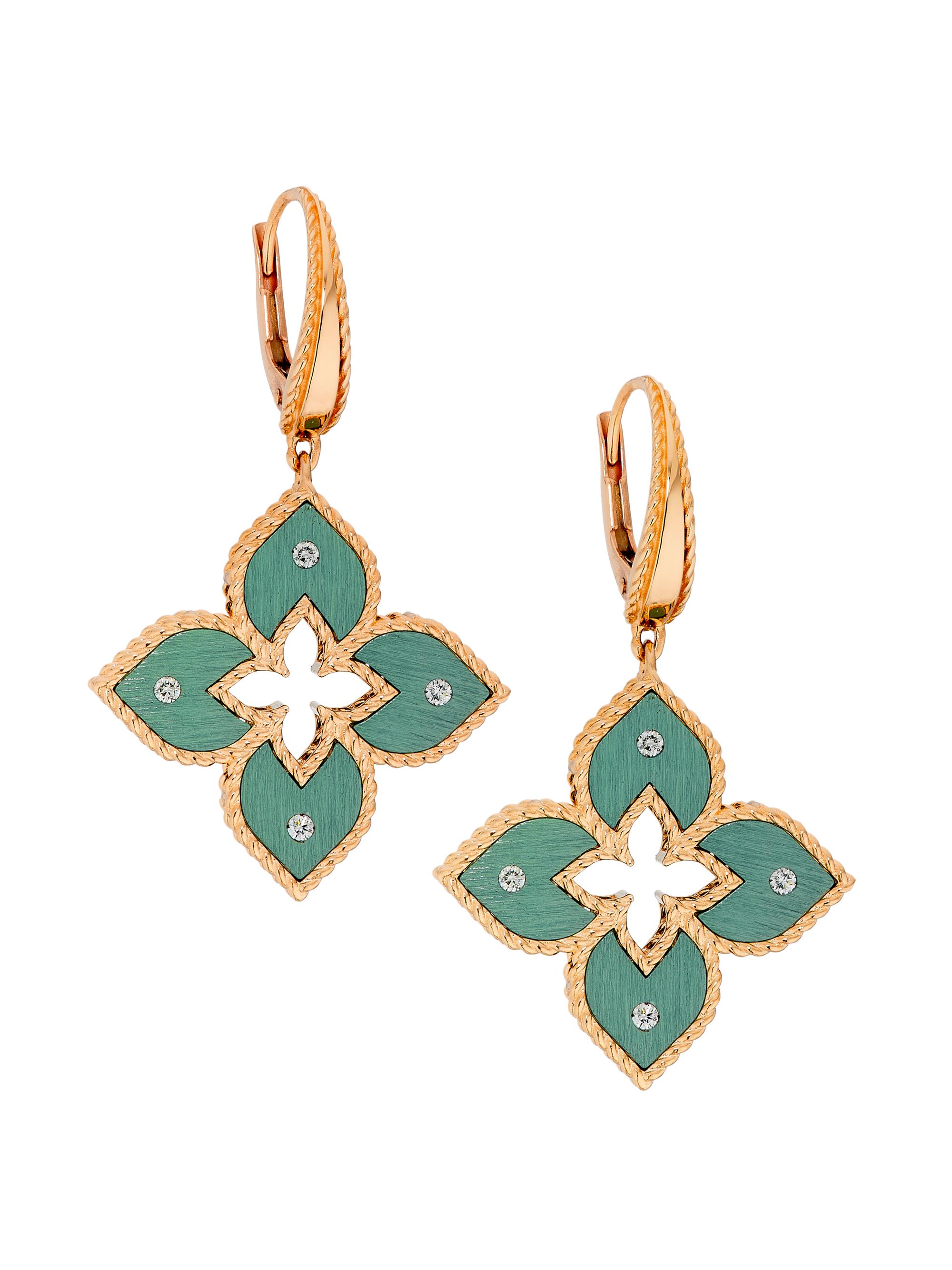 Roberto Coin Women's Venetian Princess 18K Rose Gold, Green Titanium & 0.09 TCW Diamond  Flower Drop Earrings - Rose Gold