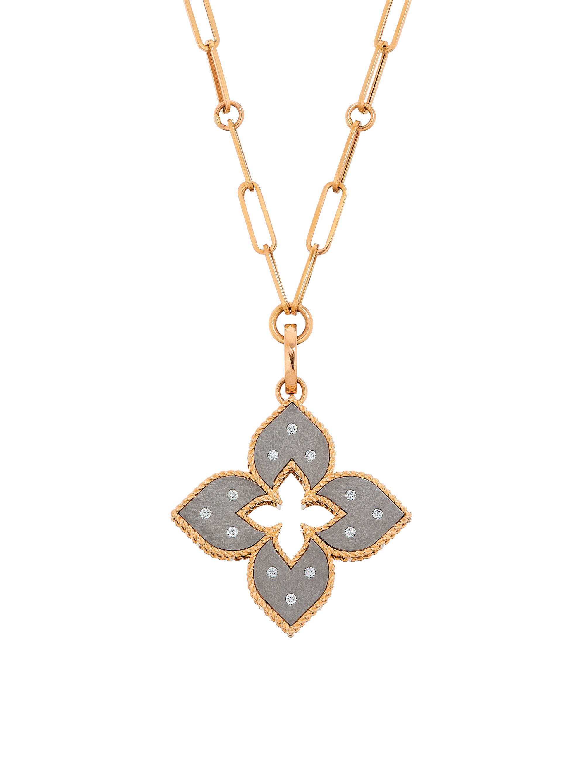 Roberto Coin Women's Venetian Princess 18K Rose Gold, Gray Titanium & 0.15 TCW Diamond Flower Pendant Necklace - Rose Gold
