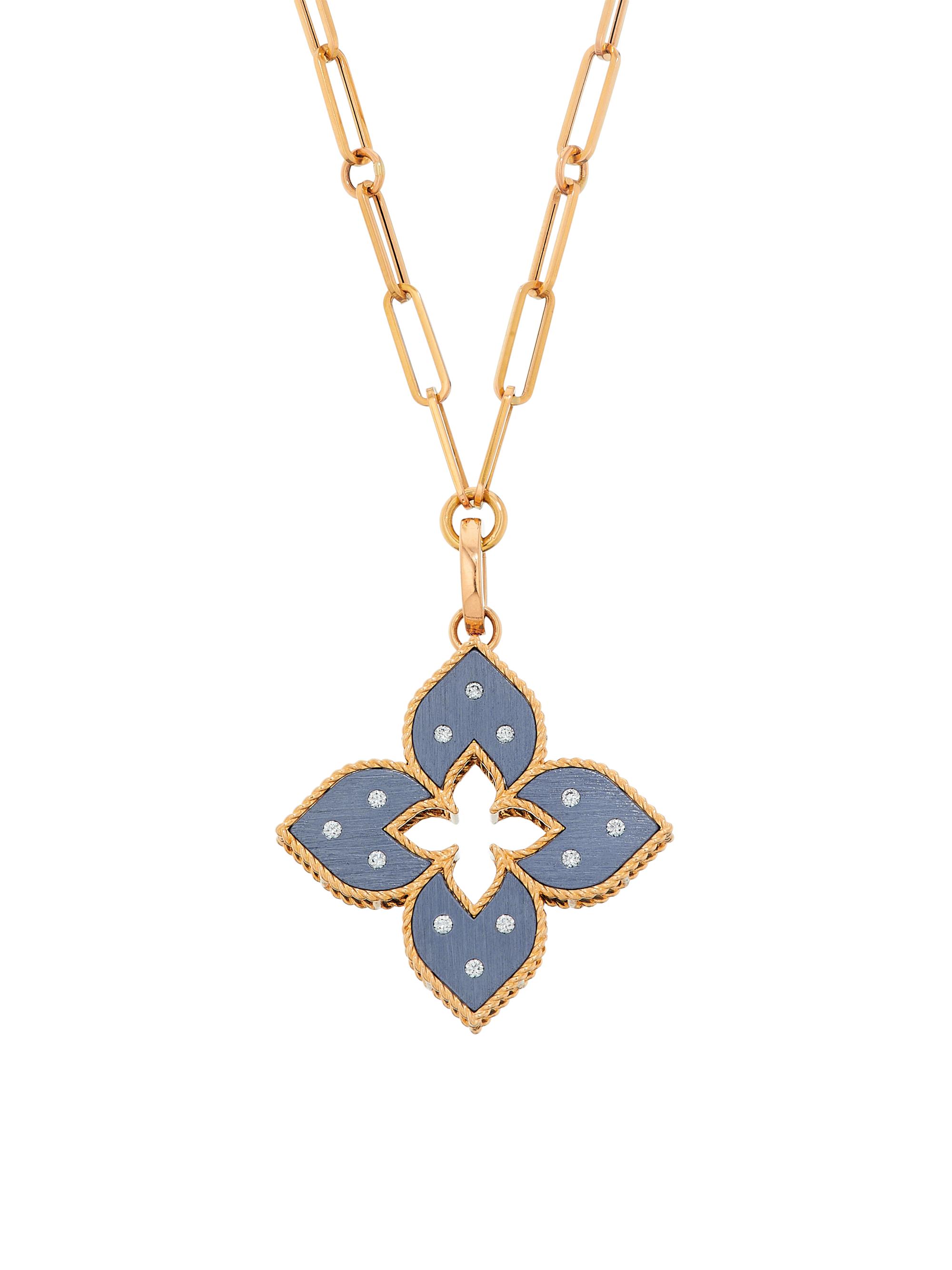 Roberto Coin Women's Venetian Princess 18K Rose Gold, Titanium & 0.15 TCW Diamond  Flower Pendant Necklace - Rose Gold