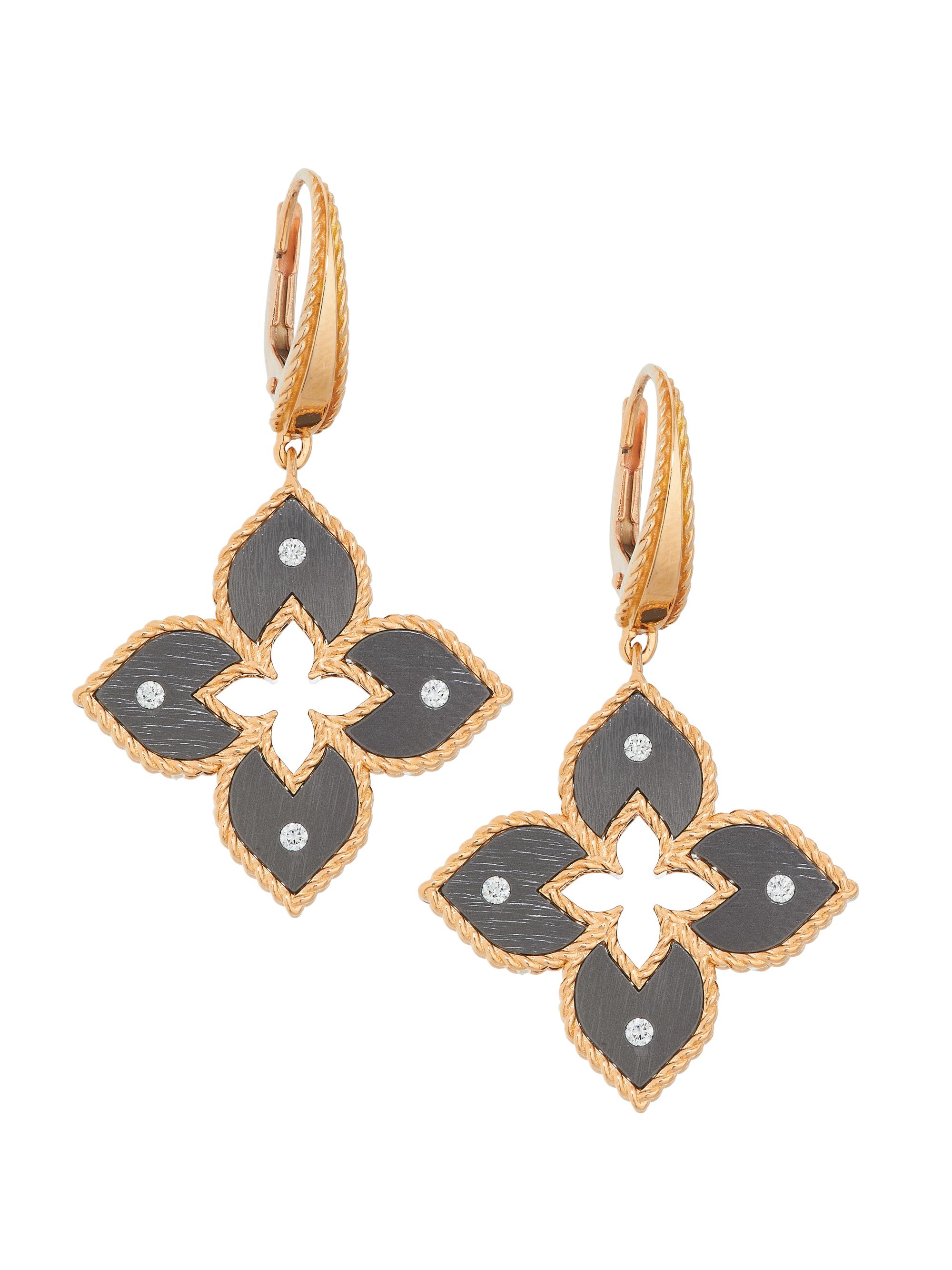 Roberto Coin Women's Venetian Princess 18K Rose Gold, Gray Titanium & 0.09 TCW Diamond  Flower Drop Earrings - Rose Gold