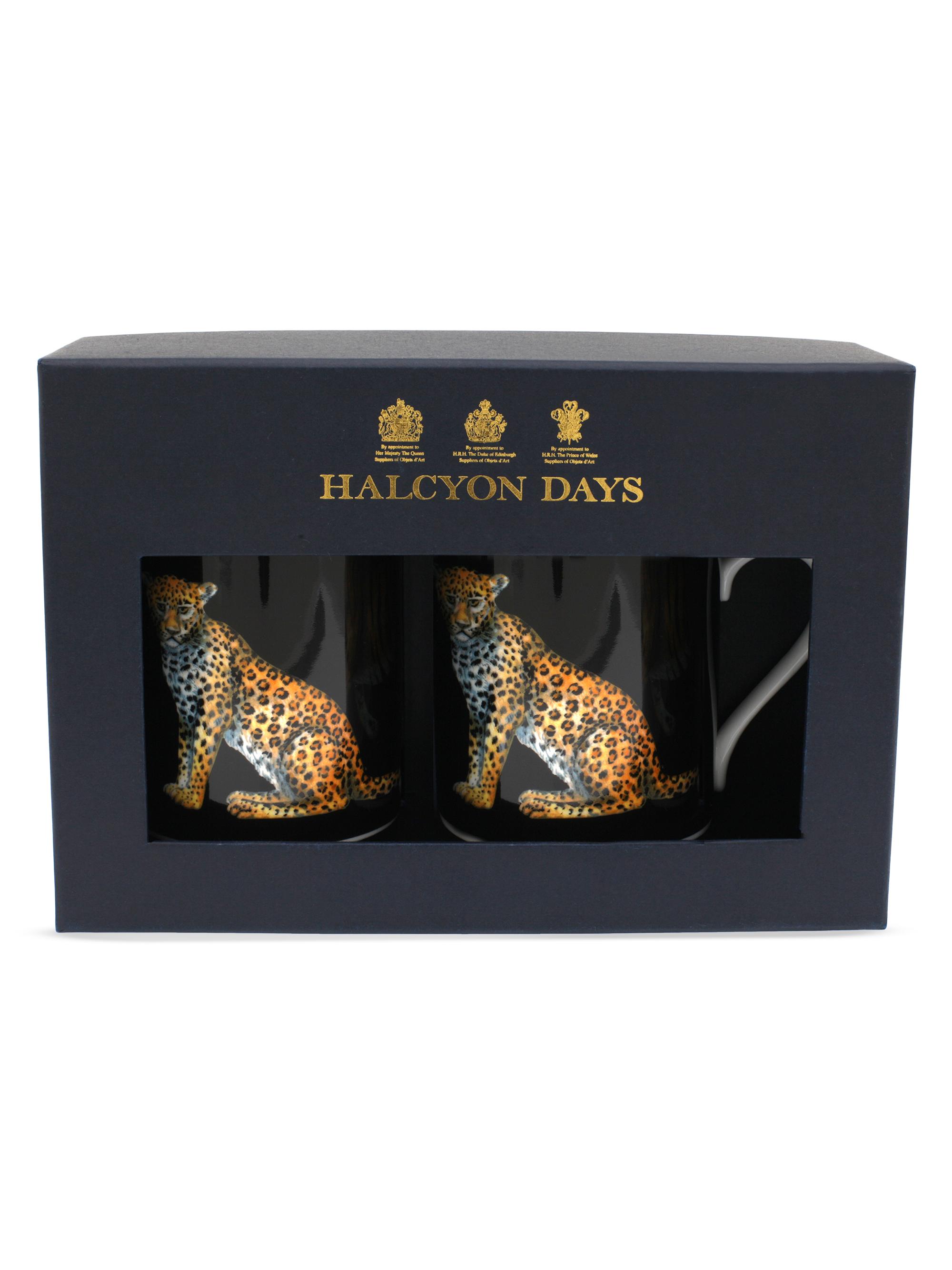 Halcyon Days Twin Leopards 2-Piece Bone China Mug Set - Black