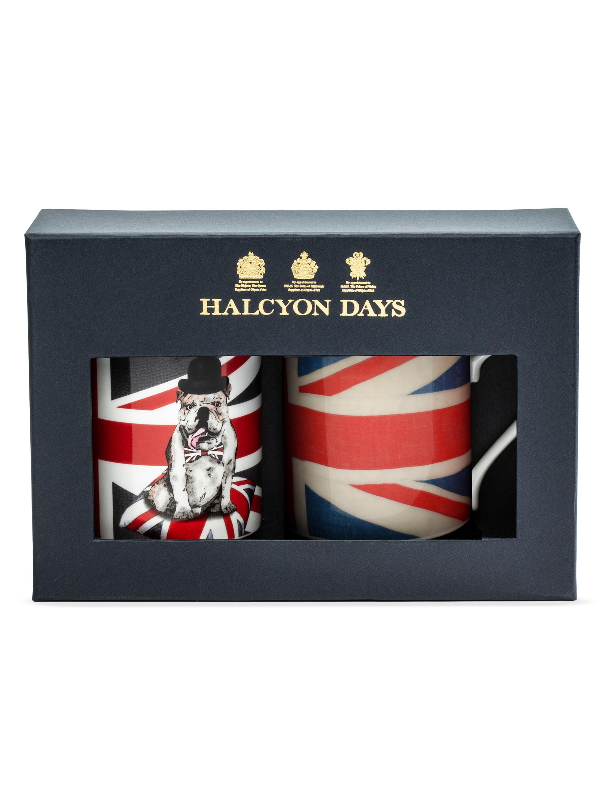 Halcyon Days Bulldog & Classic Union Jack 2-Piece Bone China Mug Set - White Black