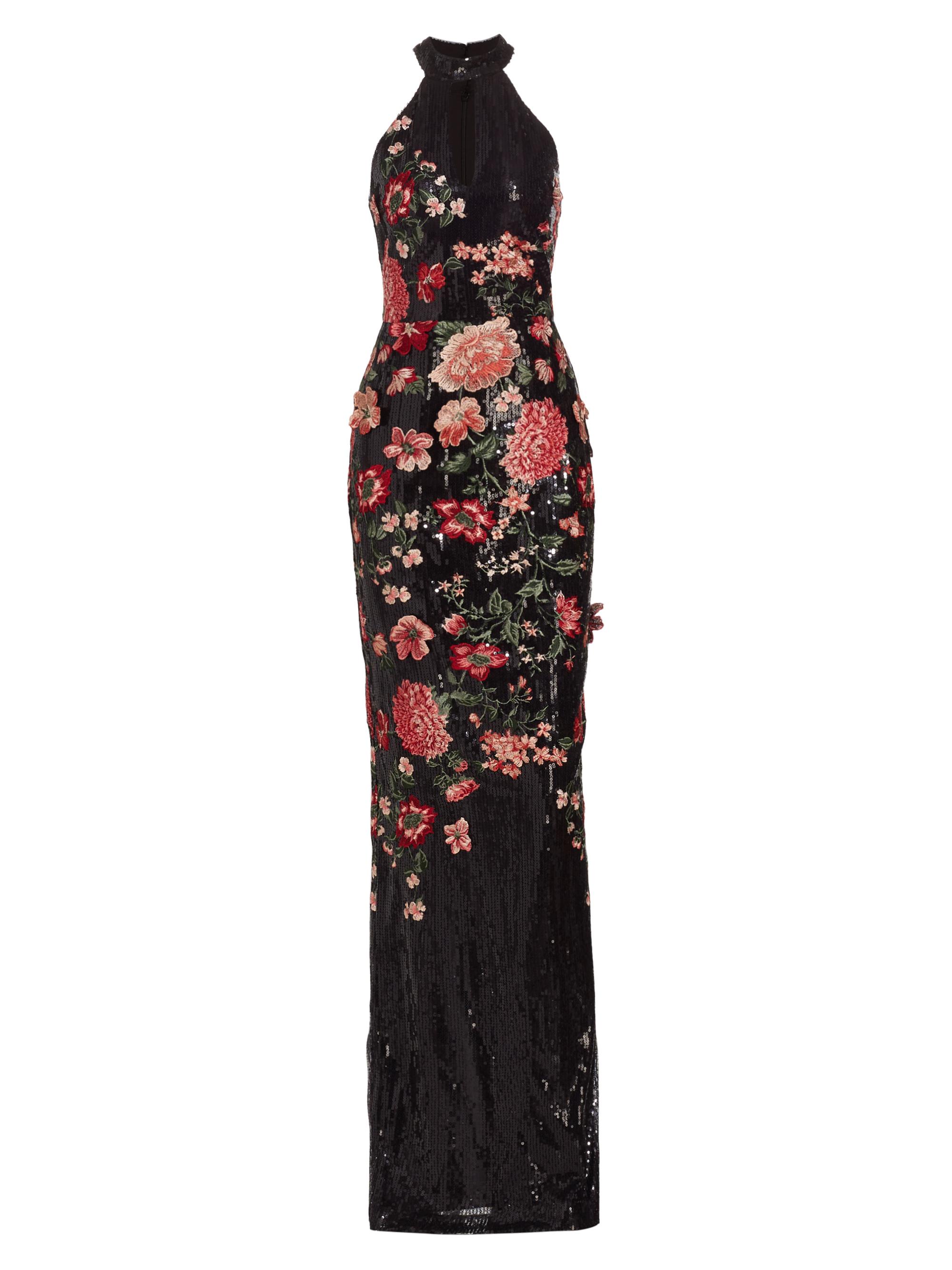 Marchesa Notte Women's Floral Sequin Tulle Halter Gown - Black Multi