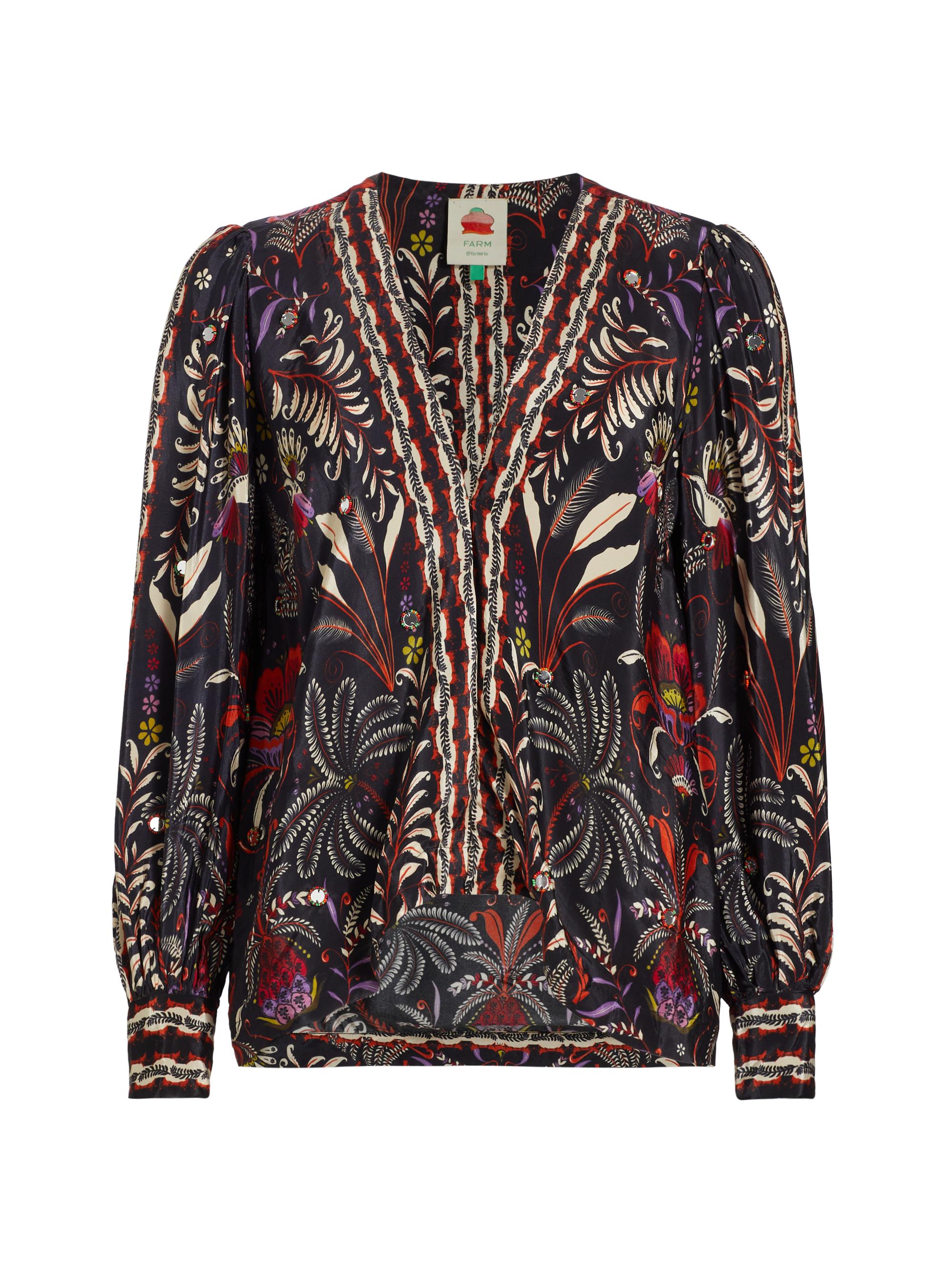 Farm Rio Women's Classic Garden Mirror-Embellished Blouse - Black