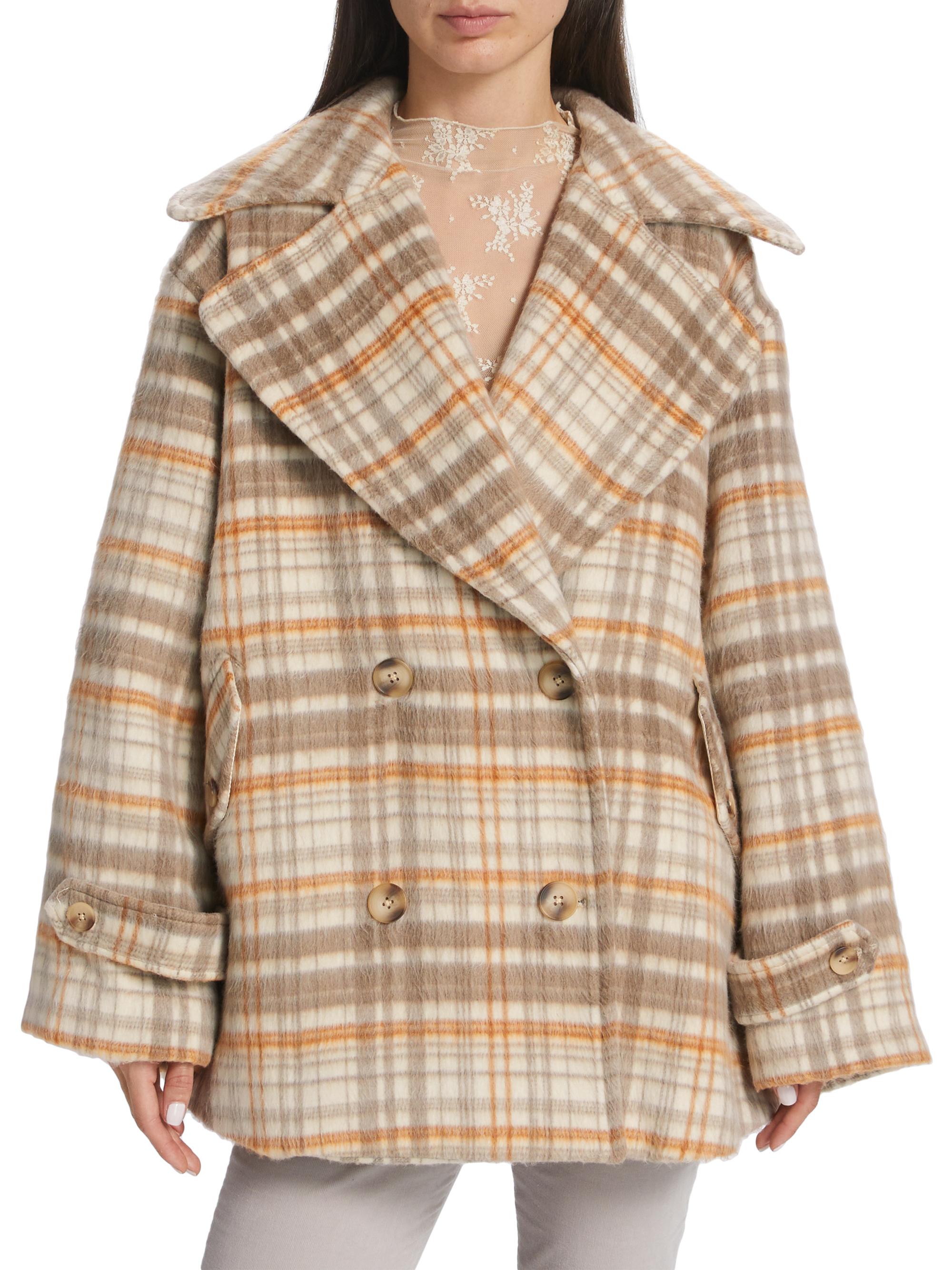 Free People Highlands Oversized Plaid Peacoat | Saks Fifth Avenue
