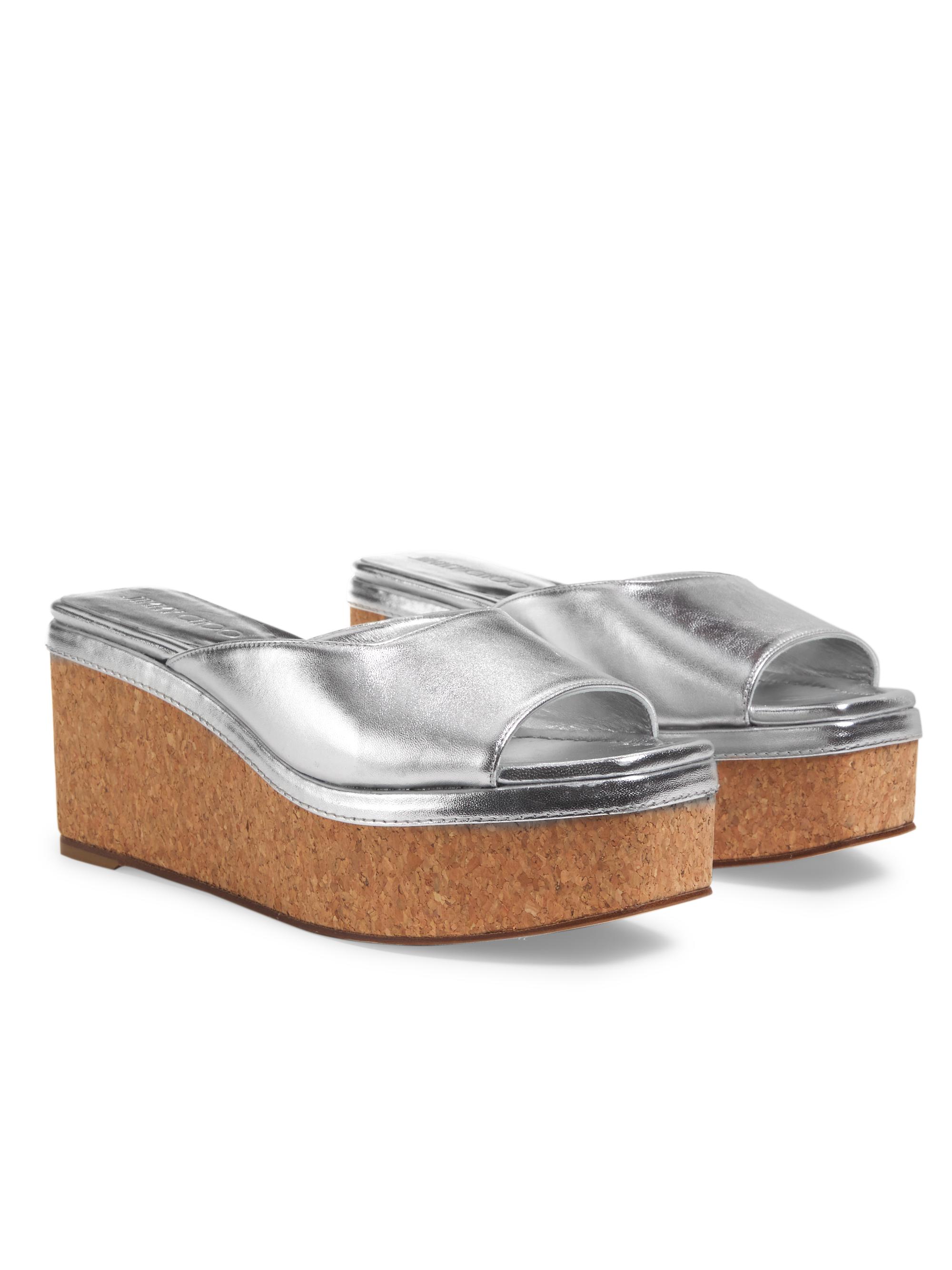 Jimmy Choo Seon 70MM Metallic Leather Wedge Sandals | Saks Fifth
