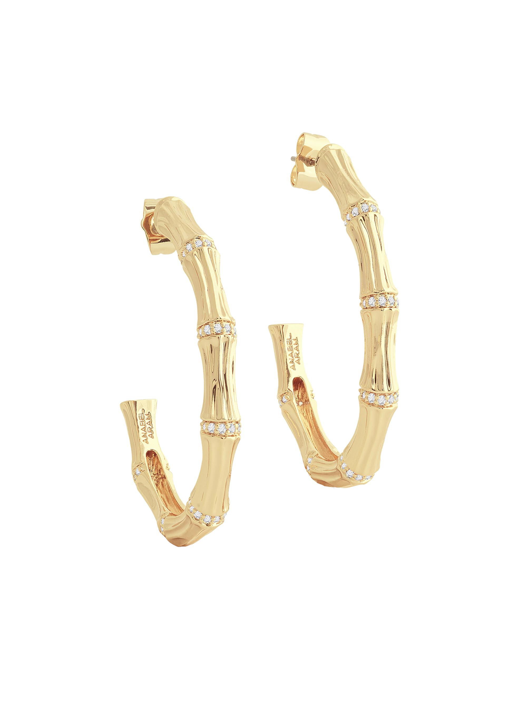 Anabel Aram Women's Bamboo 18K-Gold-Plated & Cubic Zirconia Hoop Earrings - Gold