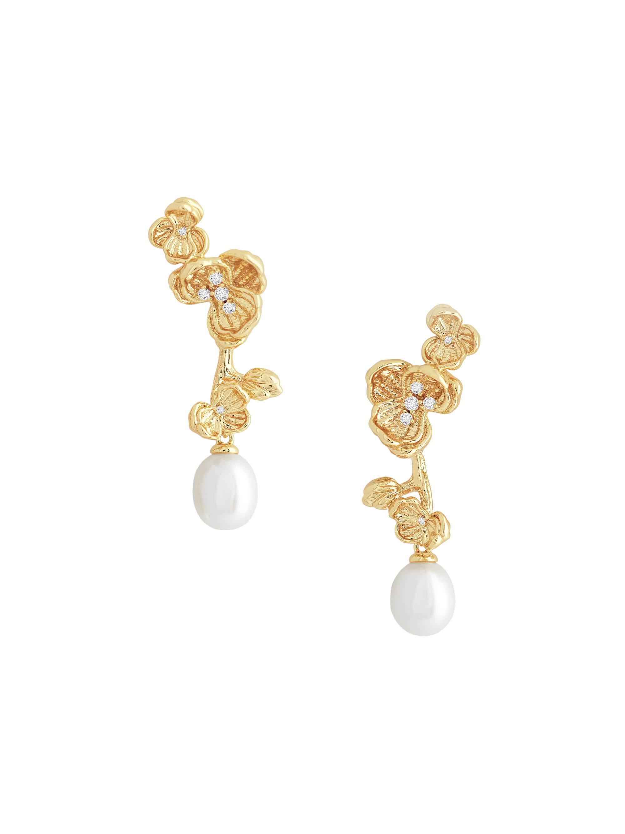 Anabel Aram Women's Orchid 18K-Gold-Plated, Cubic Zirconia & Freshwater Pearl Drop Earrings - Gold