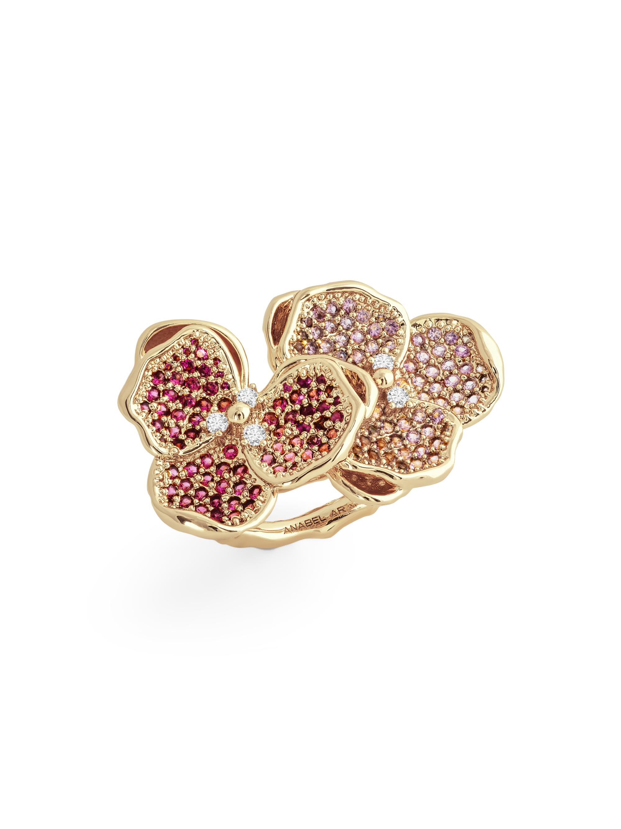 Anabel Aram Women's Double Orchid 1K Gold-Plated & Cubic Zirconia Ring - Fuchsia