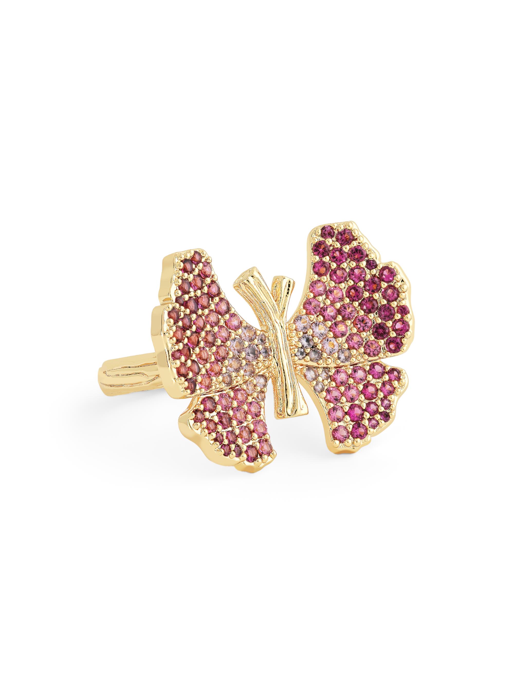 Anabel Aram Women's Butterfly 1K Gold-Plated & Cubic Zirconia Ring - Fuchsia