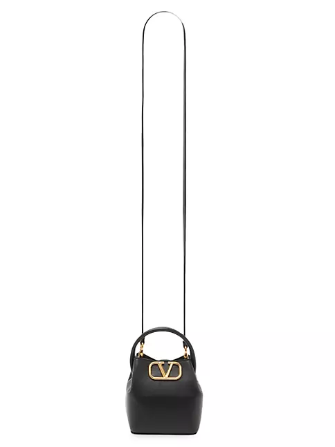 V Logo Signature Small Leather Bucket Bag in Black - Valentino Garavani