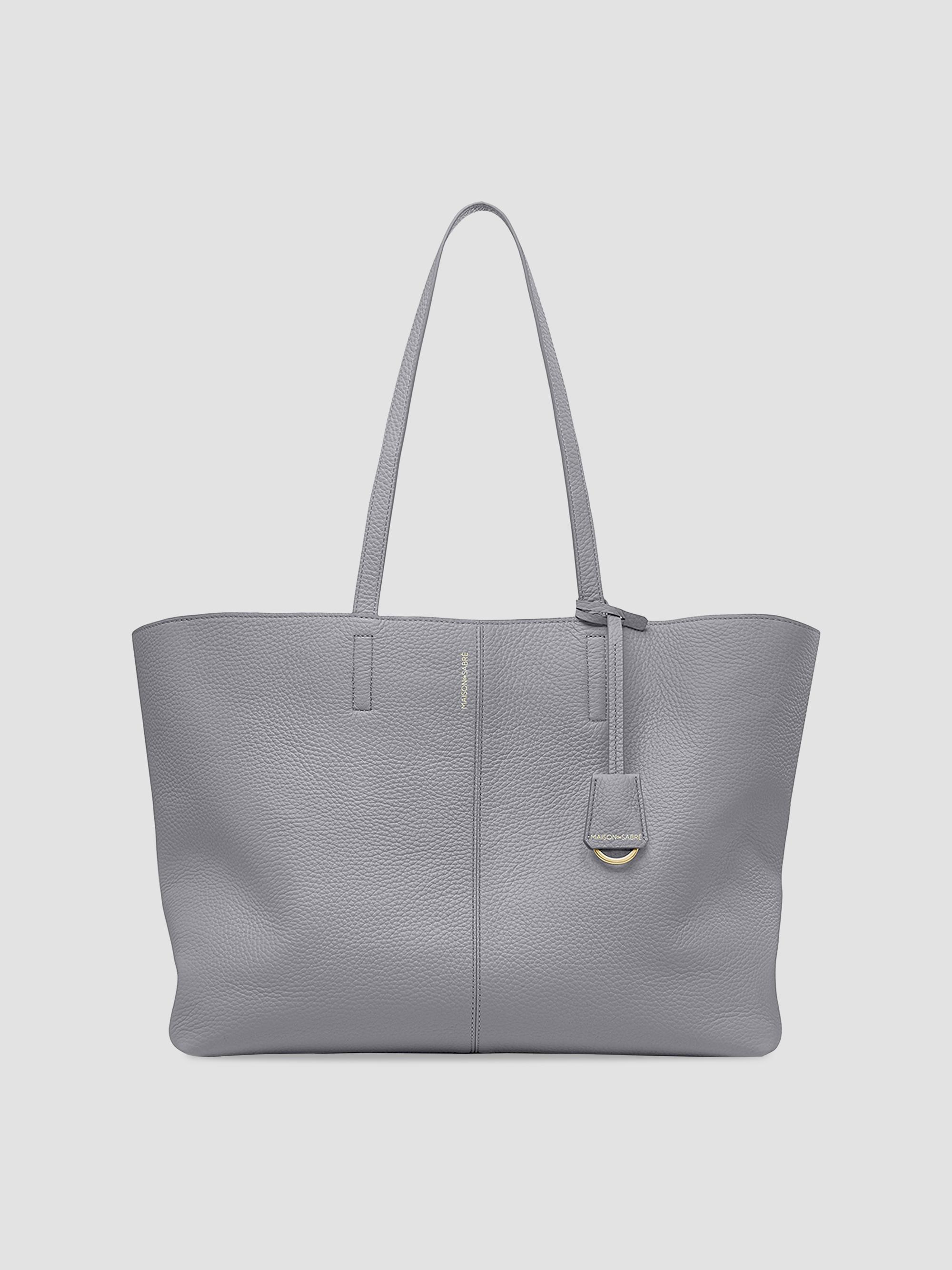 Maison de Sabre Women's  Leather Snap Soft Tote Bag - Dove Grey | Thumbnail 6