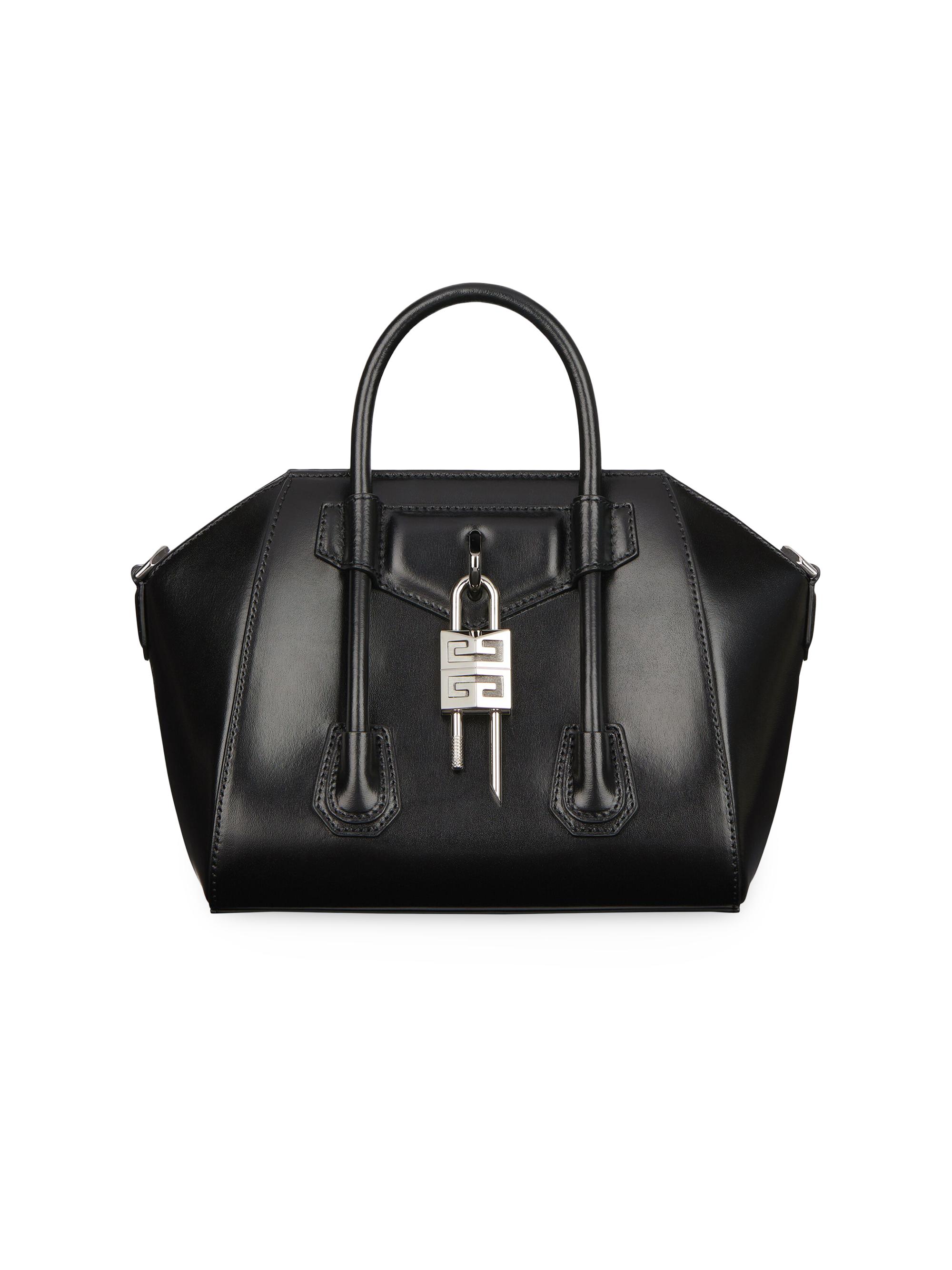 Givenchy Women's Mini Antigona Lock Top Handle Bag In Box Leather - Black