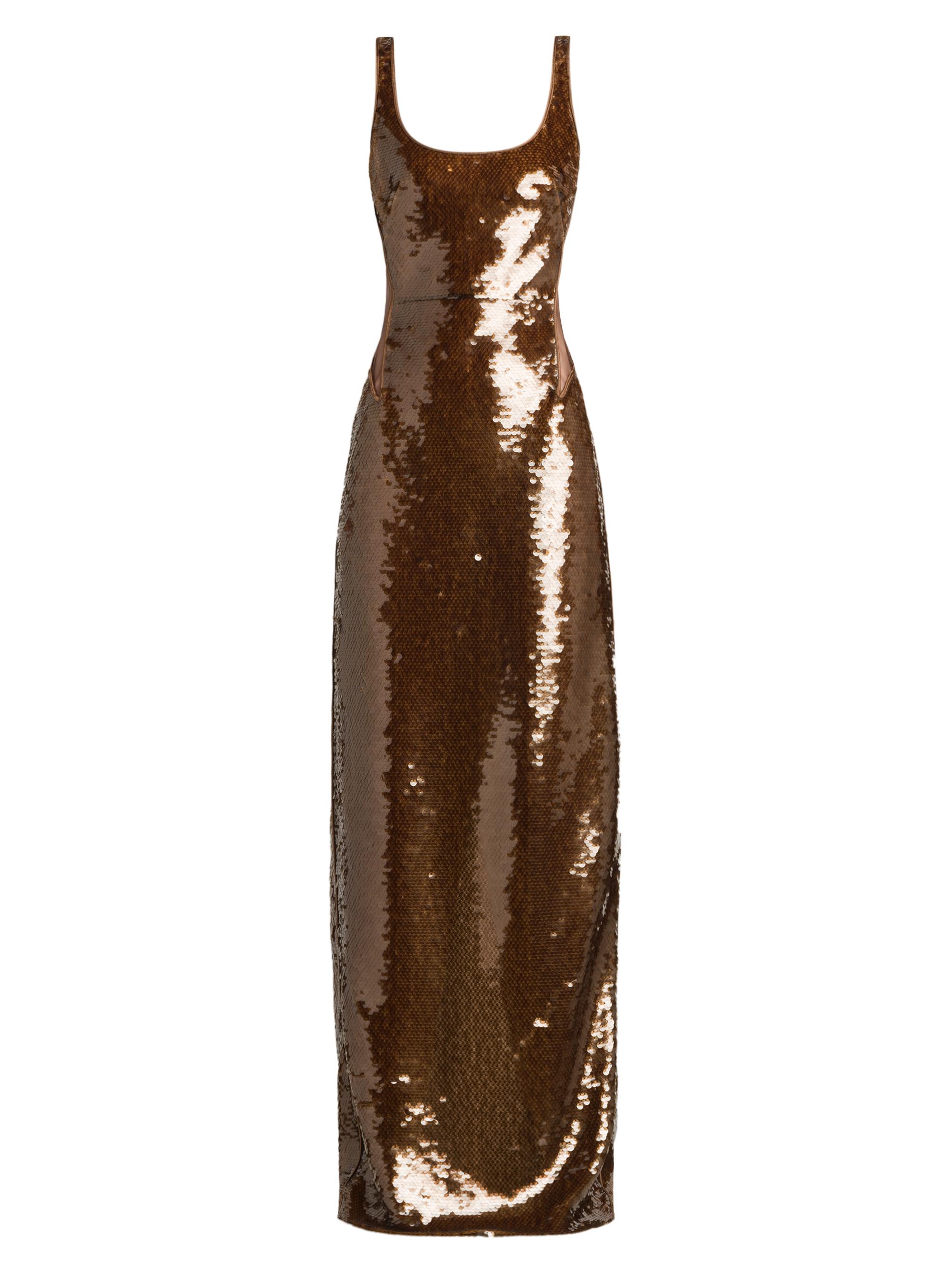 Alberta Ferretti Women's Sequined Scoopneck Gown - Brown