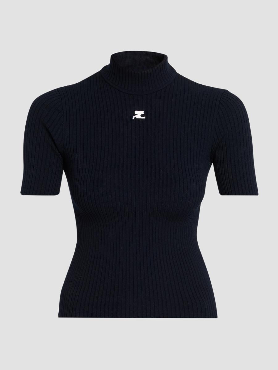 Courrèges Women's Reedition Rib-knit Blouse In Navy