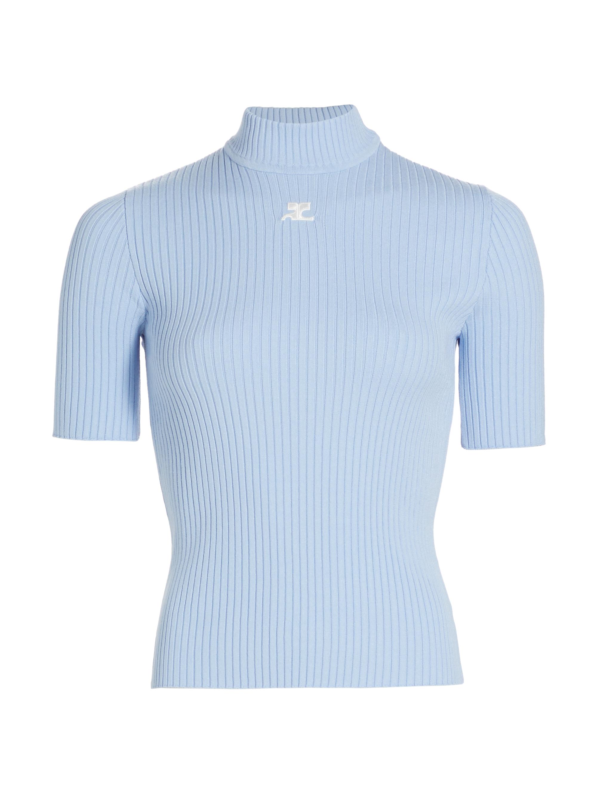 Courreges Women's Reedition Rib-Knit Blouse - Sky