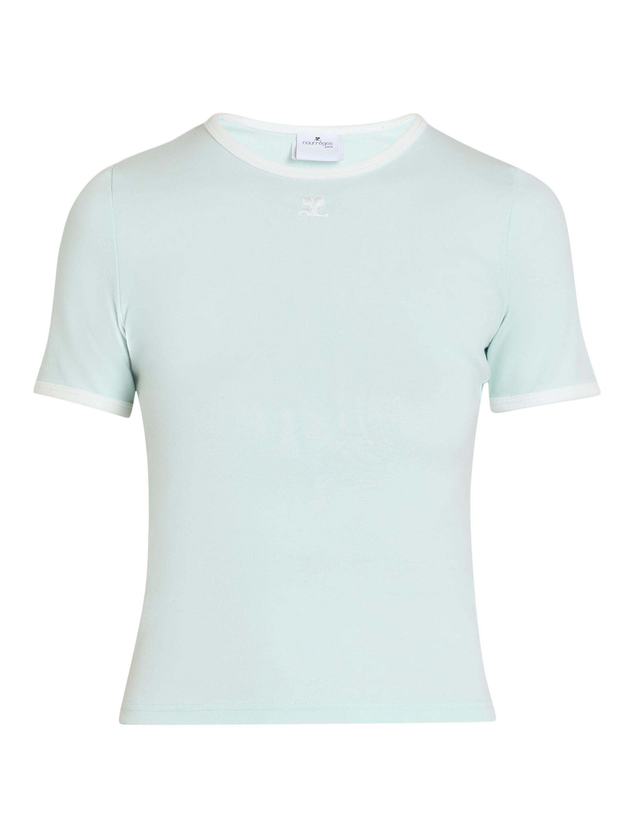 Courreges Women's Reedition Contrast Cotton Tee - Light Mint Heritage White