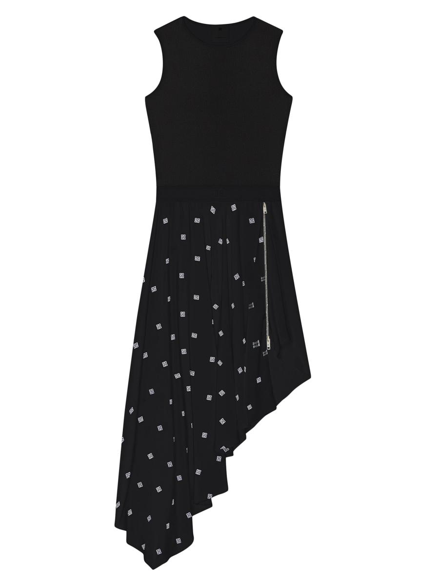 Givenchy Dress In 4G Silk With Asymmetrical Ruffled Skirt