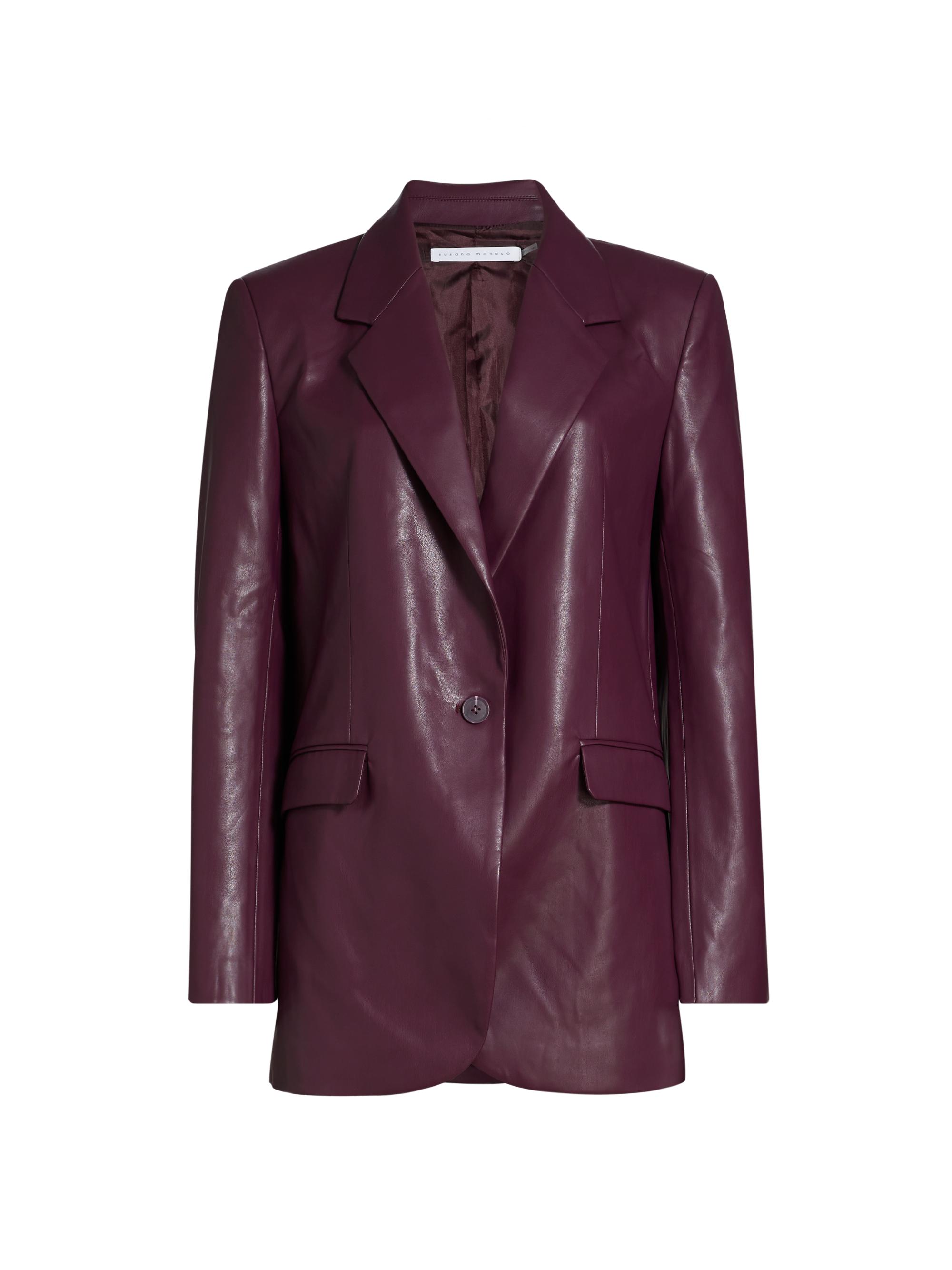 susana monaco Women's Boyfriend Faux Leather Jacket - Malbec