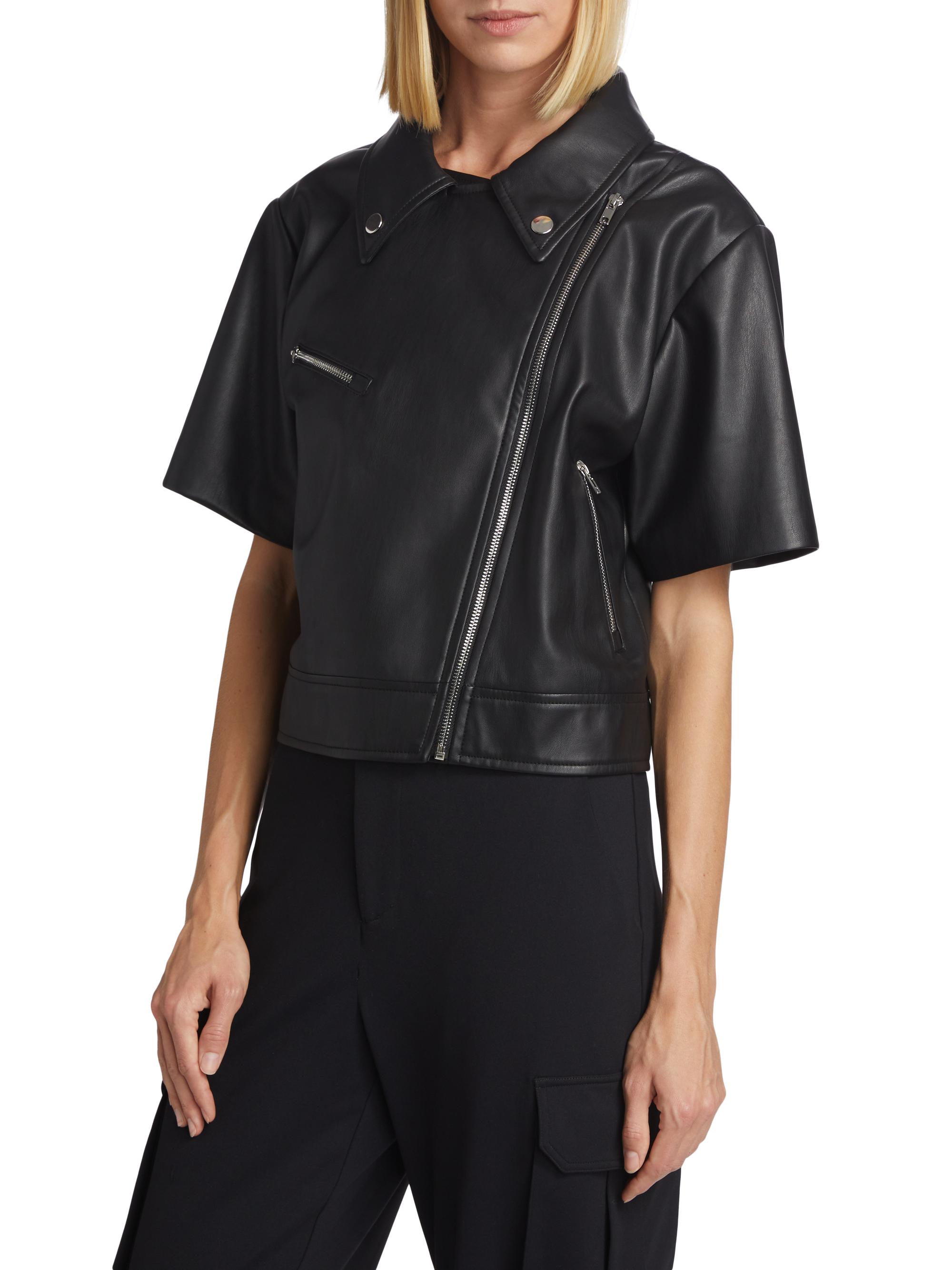 susana monaco Short-Sleeve Faux Leather Moto Jacket | Saks Fifth