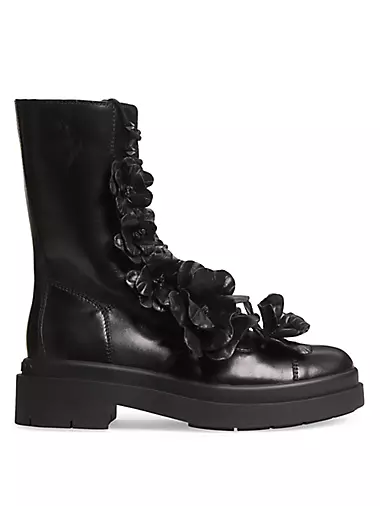 Nari Embellished Leather Lace-Up Combat Boots