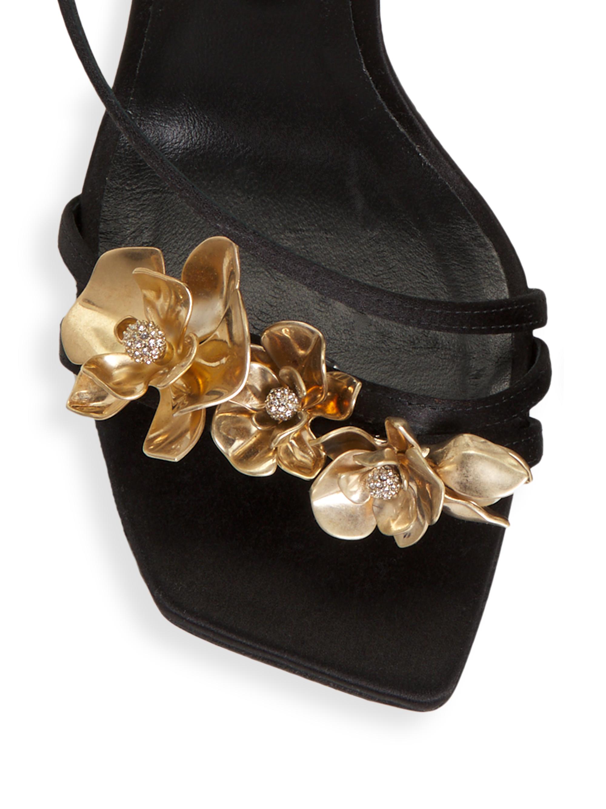 Jimmy Choo Zea 95MM Satin Flower Sandals | Saks Fifth Avenue