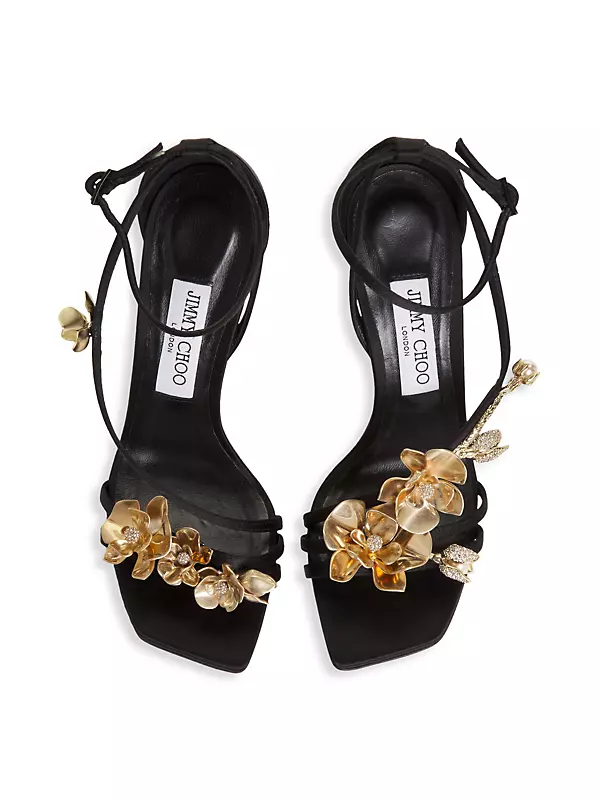 Shop Jimmy Choo Zea 95MM Satin Flower Sandals | Saks Fifth Avenue