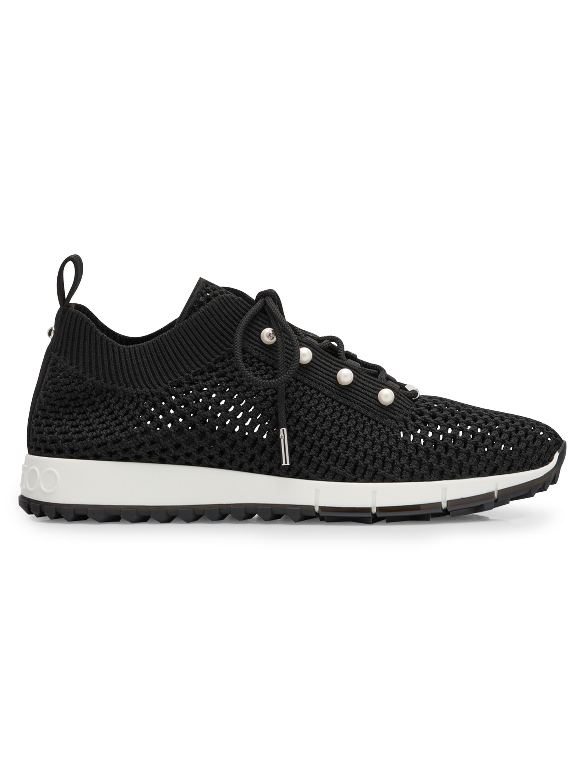 Jimmy Choo Women's Veles Faux Pearl-Embellished Crocheted Sneakers - Black
