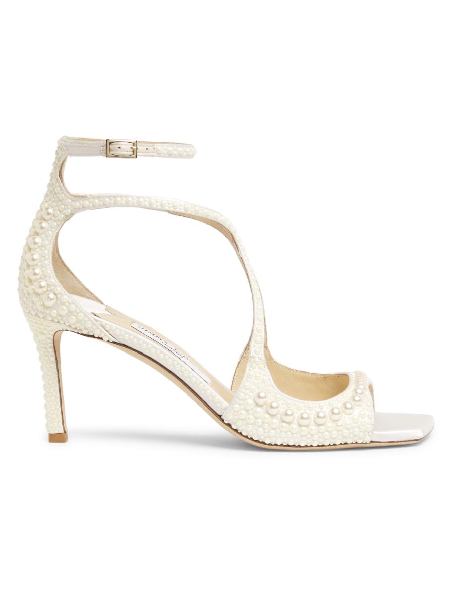 Jimmy Choo Azia 75MM Pearl-Embellished Satin Sandals | Saks Fifth