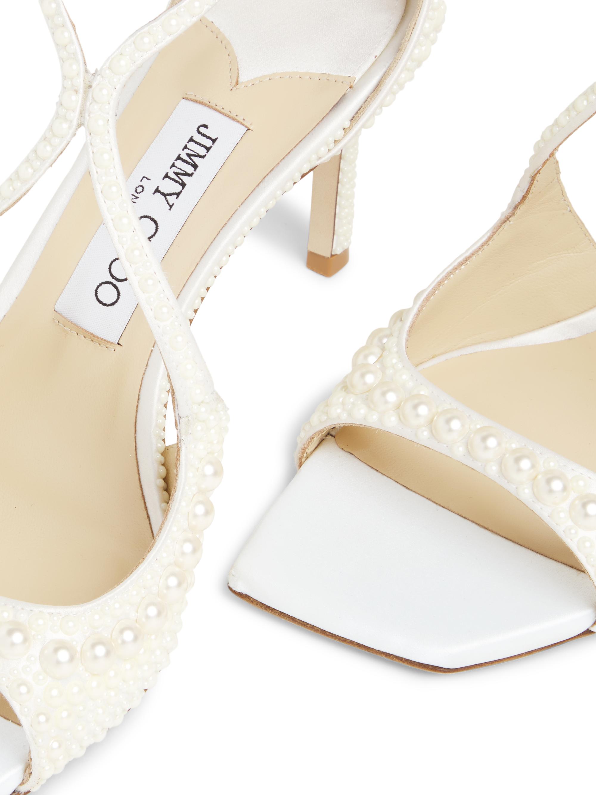 Jimmy Choo Azia 75MM Pearl-Embellished Satin Sandals | Saks Fifth