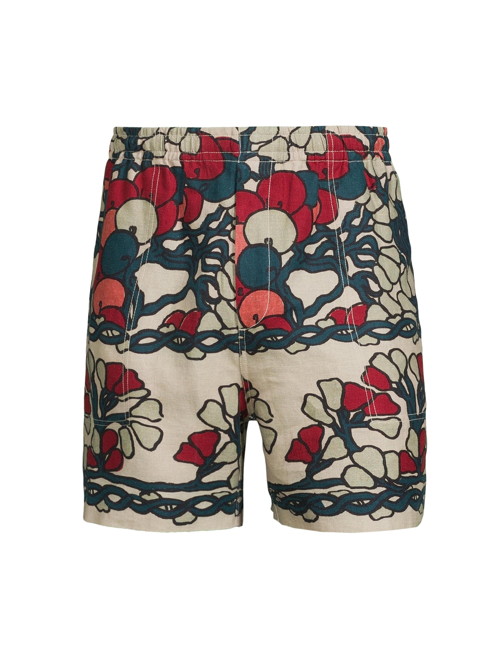 Bode Men's Crane Estate Garden Lattice Floral Linen Shorts - Ecru Multi