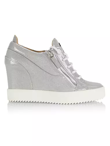 75MM Glitter Patent Leather Wedge Sneakers