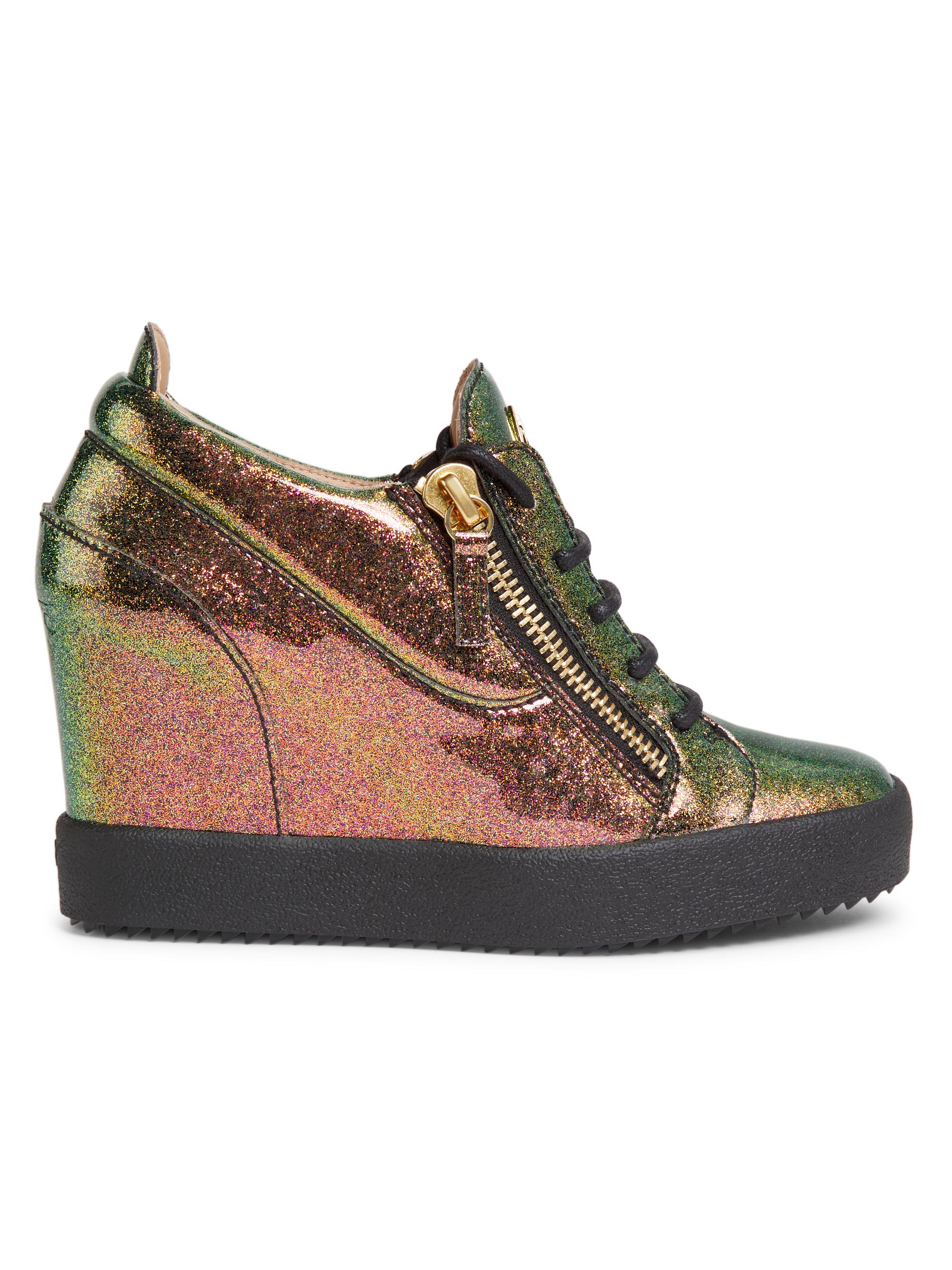 Giuseppe Zanotti Women's 75MM Glitter Patent Leather Wedge Sneakers - Argento