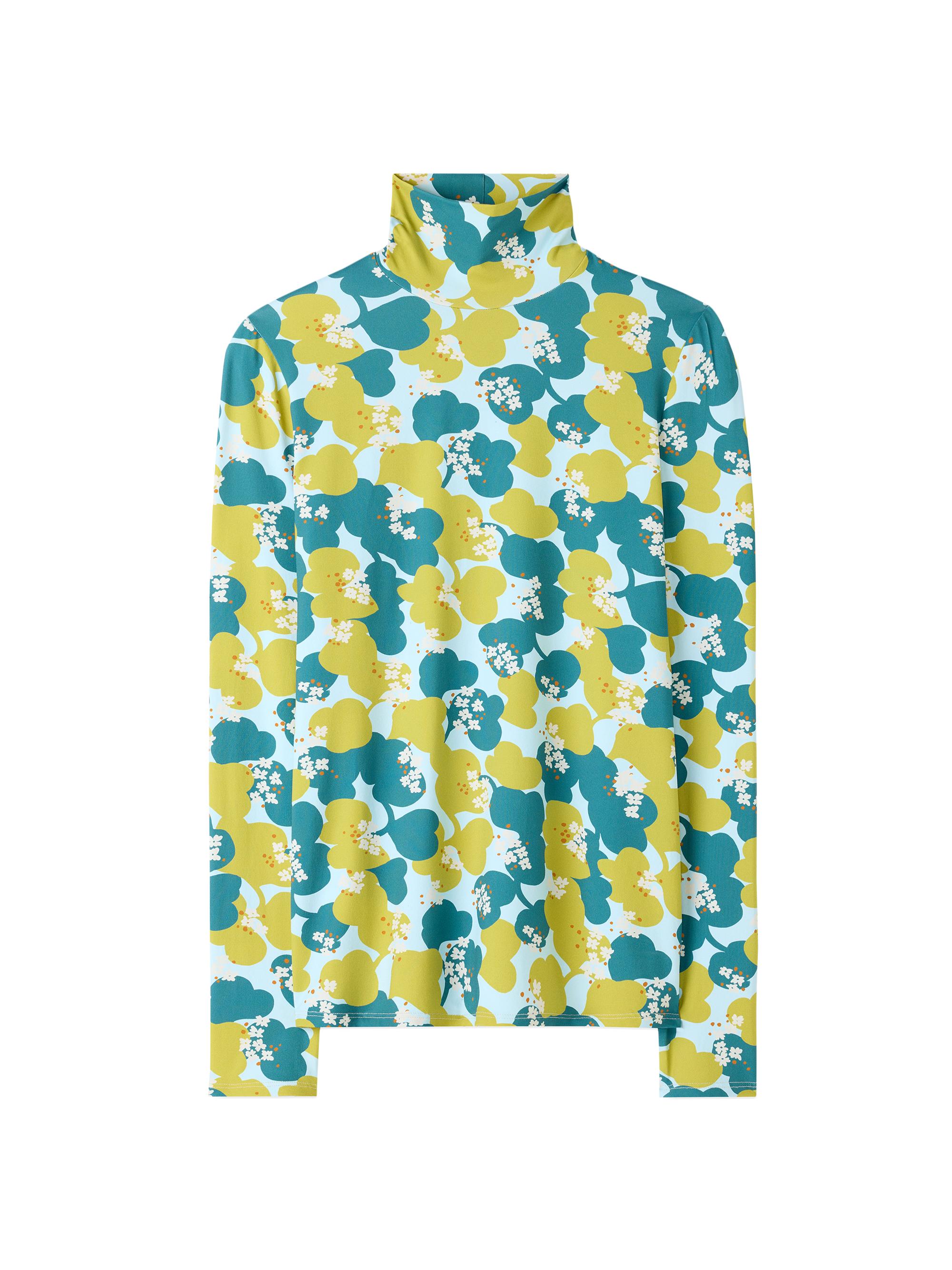 St. John Women's Collection Line Floral Long-Sleeve Turtleneck - Mint Multi