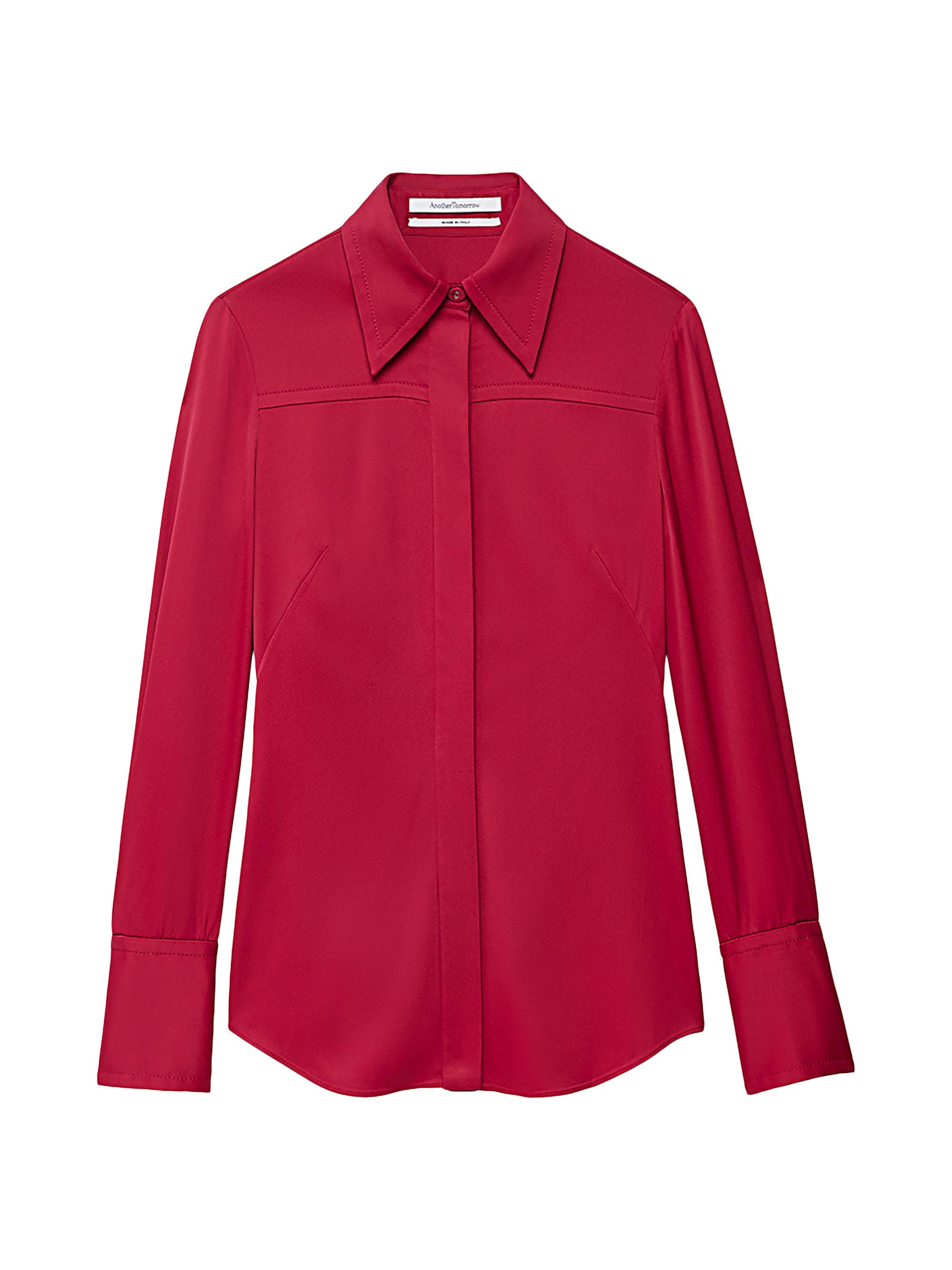 Another Tomorrow Women's Bias Seamed Shirt - Ruby