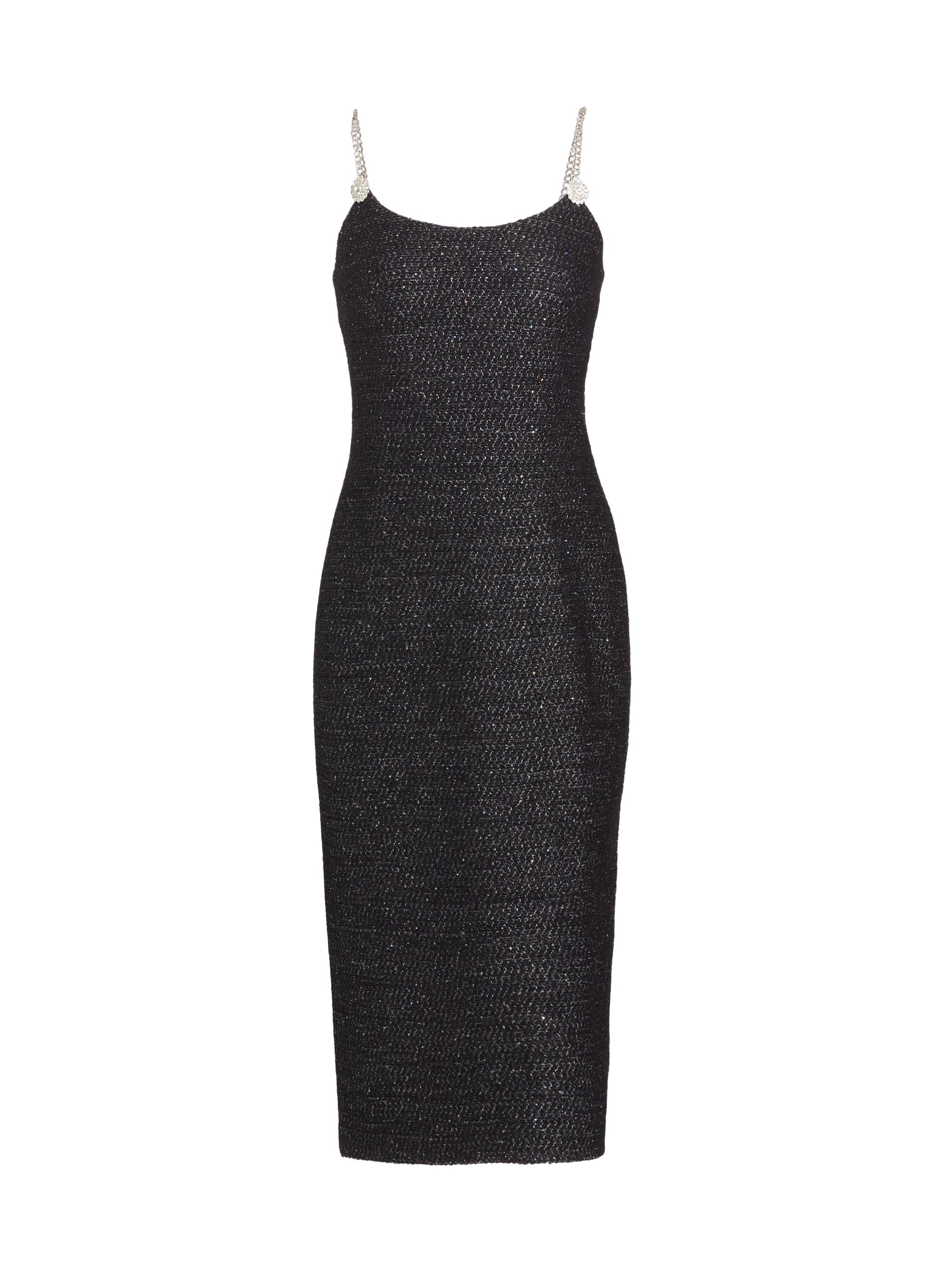 knee length dresses for ladies Delaney Black Tweed Midi Dress S main image 0