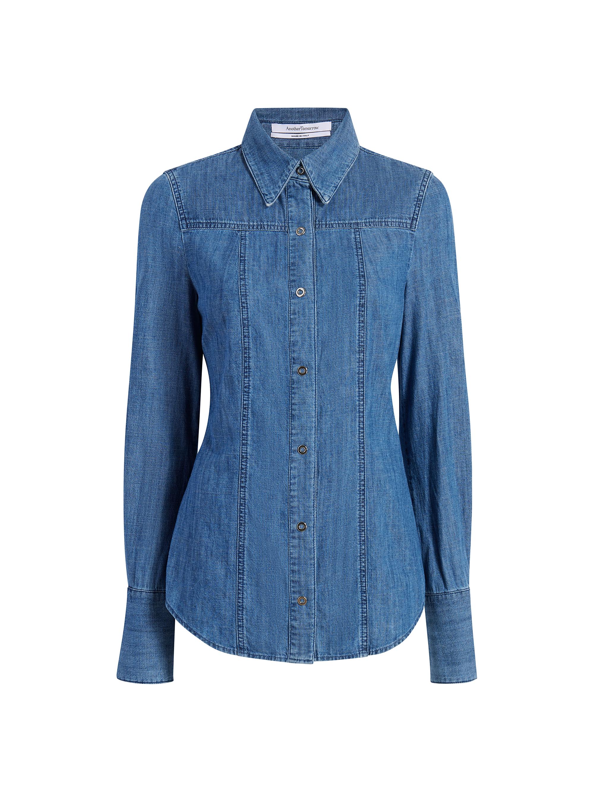 Another Tomorrow Women's Chambray Slim Shirt - Light Blue Wash
