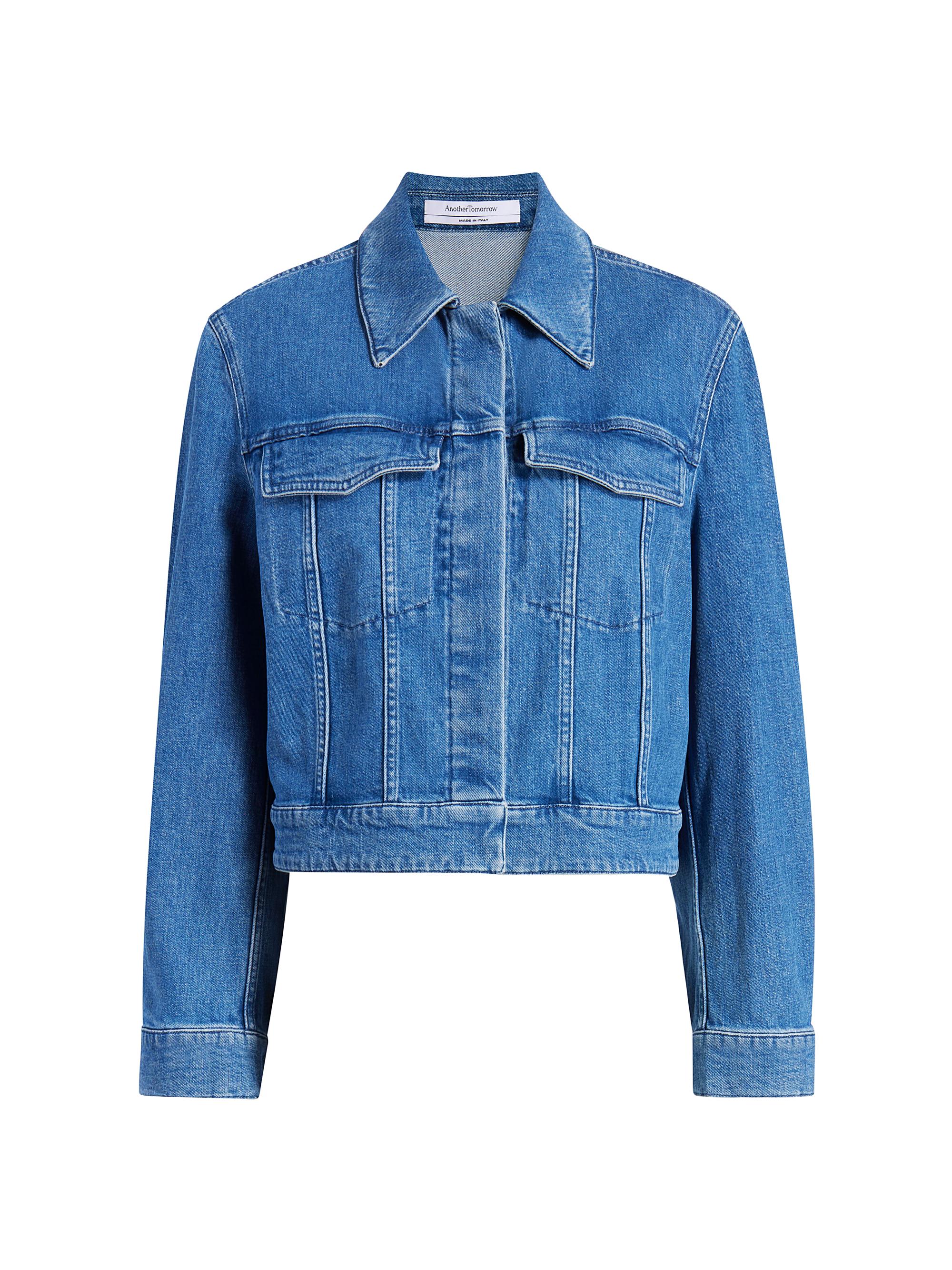 Another Tomorrow Women's Cropped Denim Jacket - Light Blue Wash