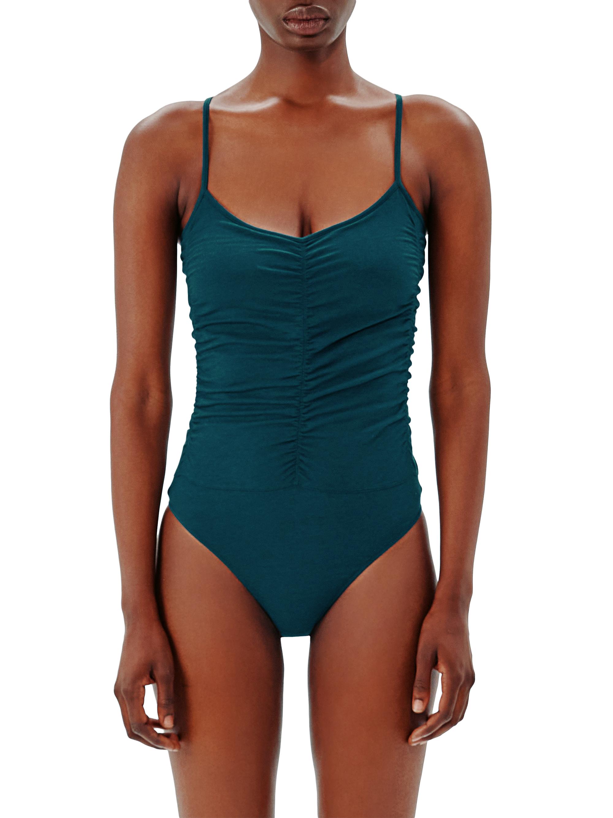 Another Tomorrow Women's Shirred V-Neck Bodysuit - Petrol