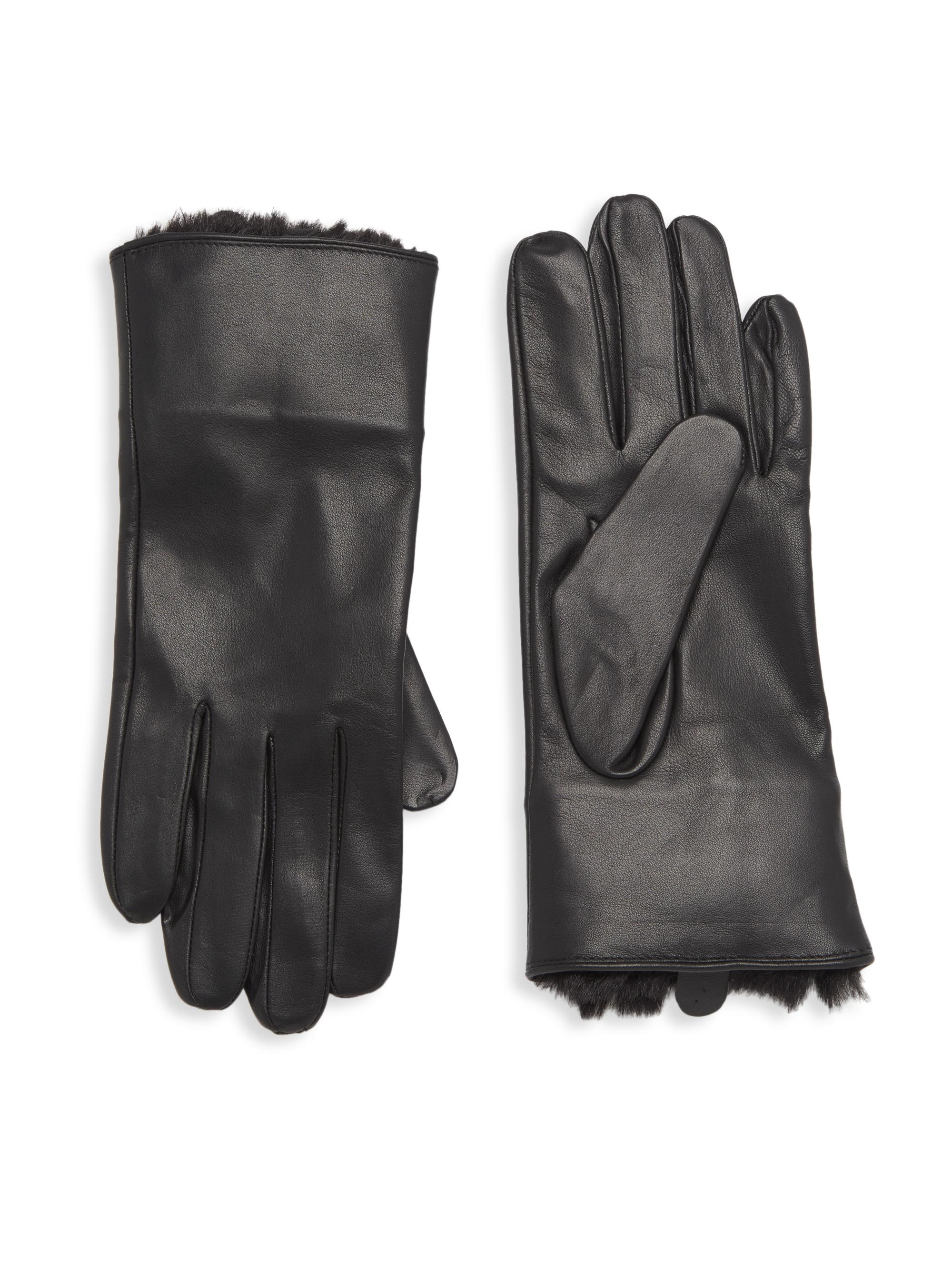 Surell Women's Faux Fur-Lined Leather Gloves - Black Grey Frost