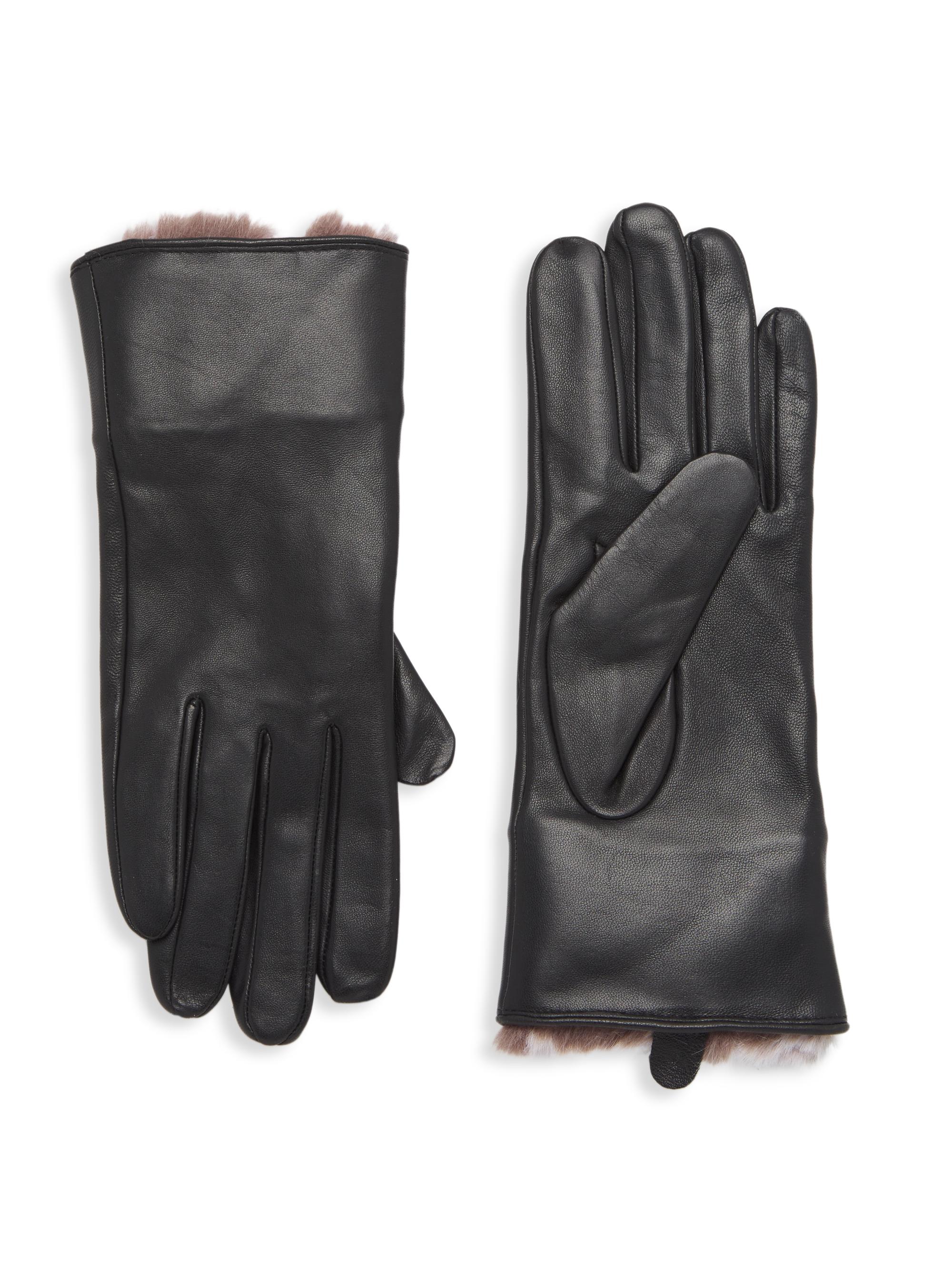Surell Faux Fur-Lined Leather Gloves Saks Fifth Avenue