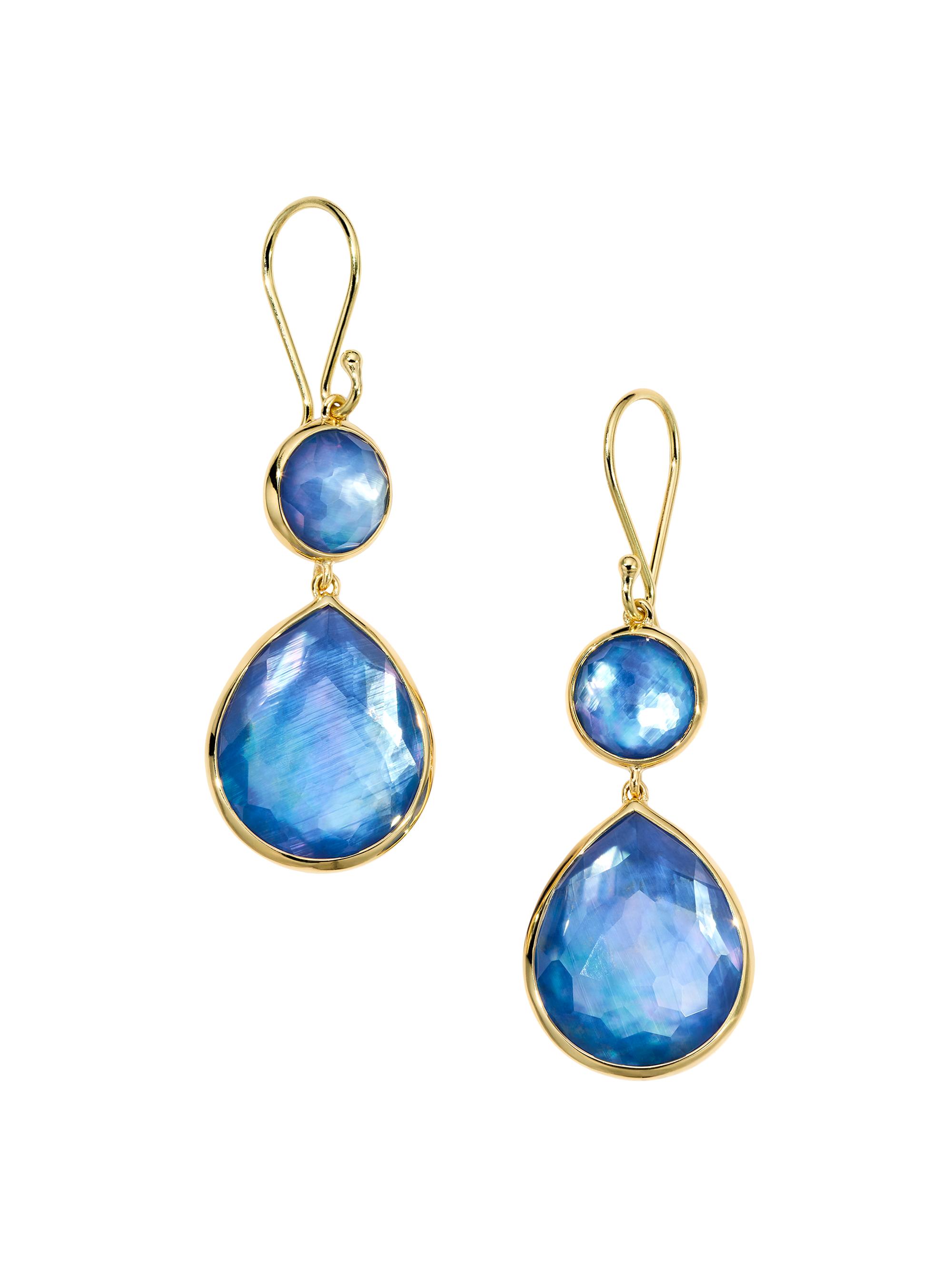 Ippolita Women's Rock Candy 18K Gold & Rock Crystal, Mother-Of-Pearl & Lapis Snowman Teardrop Earrings - Alpine