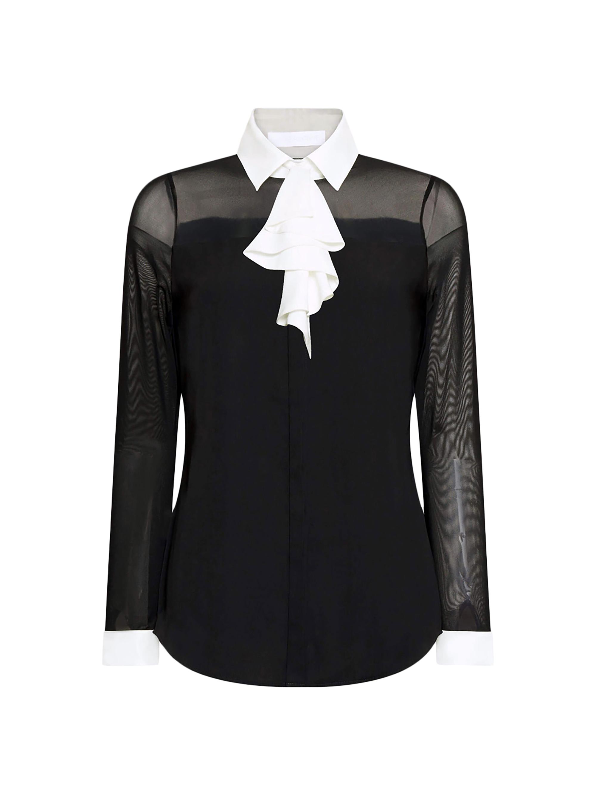 Anne Fontaine Women's Sheryl Mesh-Sleeve Blouse - Black White