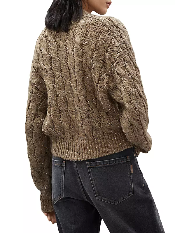 Shop Brunello Cucinelli Dazzling Silk And Linen Cable Knit Cardigan ...