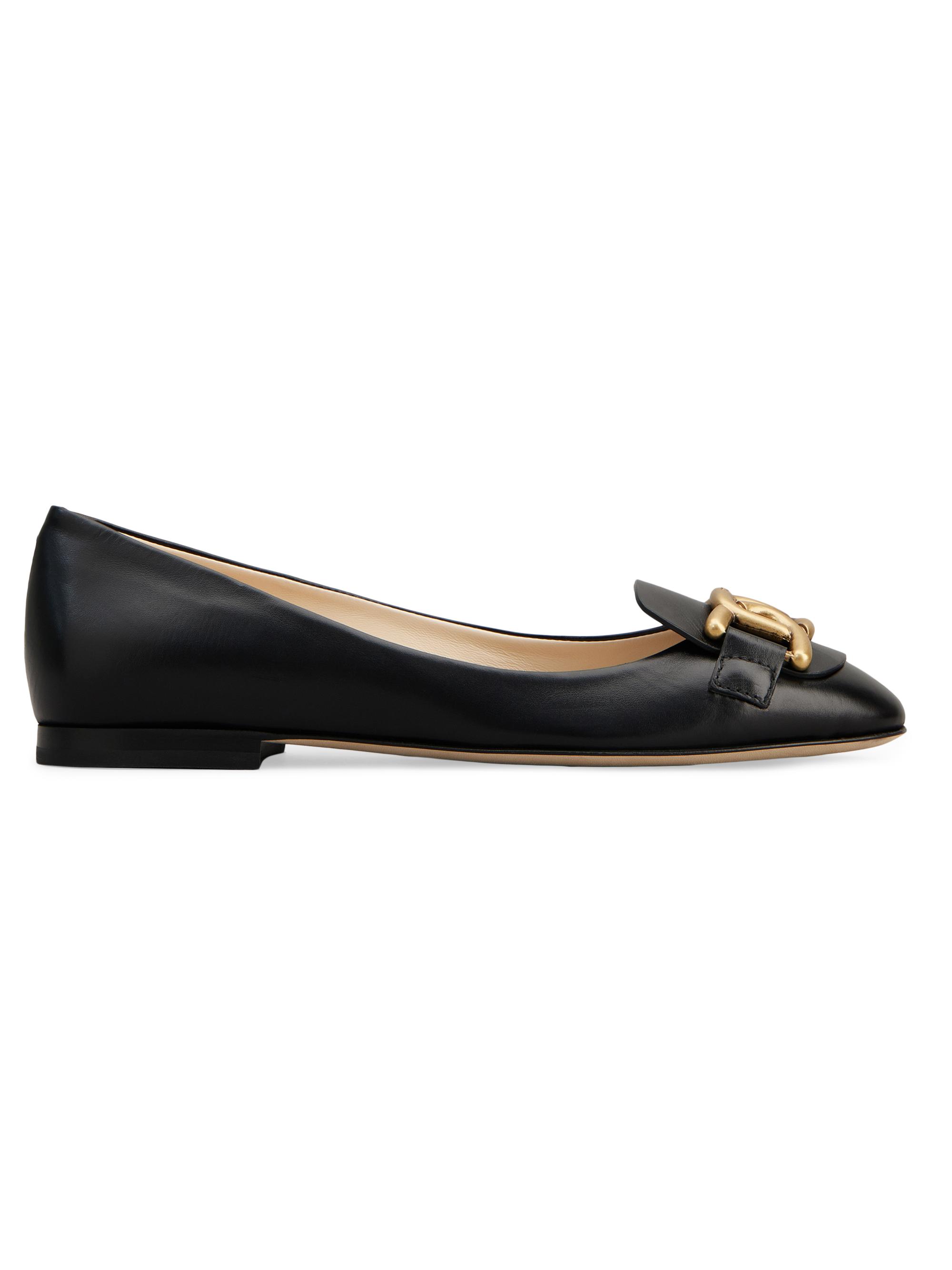 Tod's Women's Chain-Embellished Leather Ballerina Flats - Nero