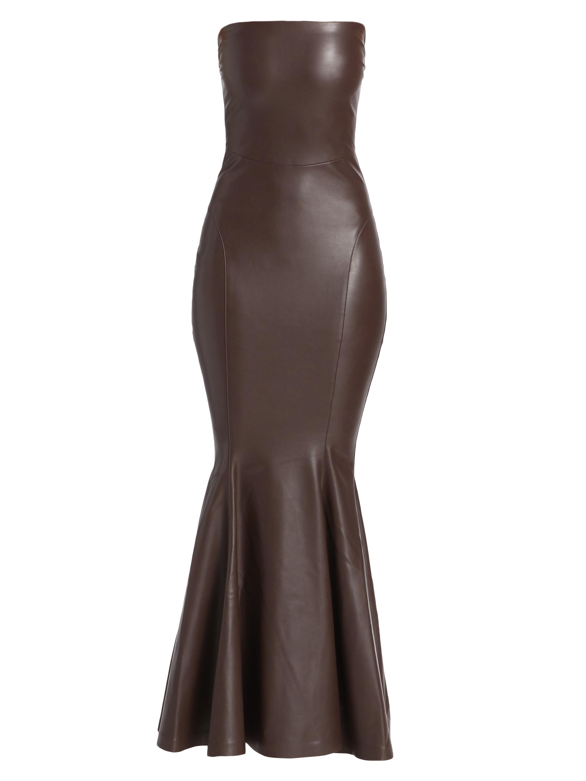 Norma Kamali Women's Strapless Fishtail Faux Leather Gown - Chocolate