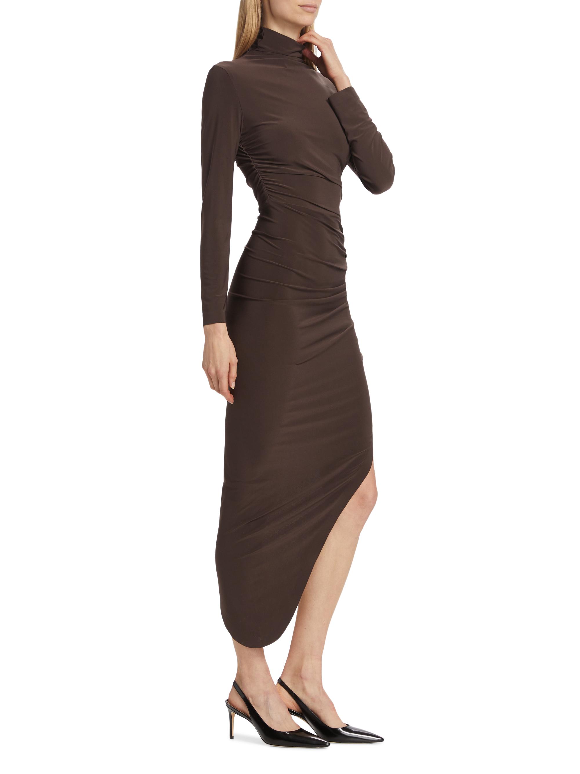 Norma Kamali Long-Sleeve Turtleneck Side-Drape Midi Dress | Saks Fifth  Avenue