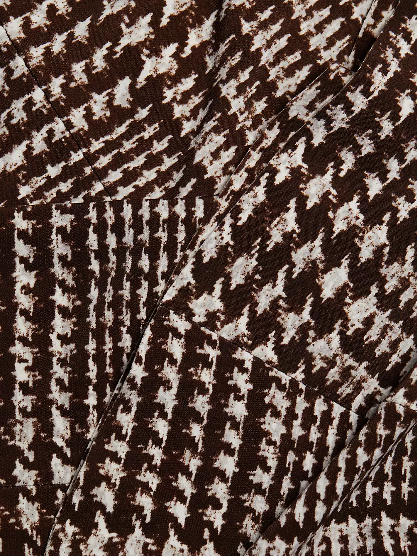 Shop Norma Kamali Plaid Tweed Long-Sleeve Turtleneck Fishtail