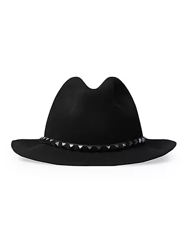 Rockstud Wool And Leather Fedora Hat With Applique Studs