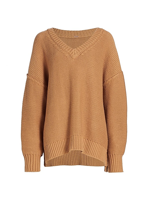 Shop Free People Alli Cotton-Blend Oversized V-Neck Sweater Shop Free People Alli Cotton-Blend Oversized V-Neck Sweater
